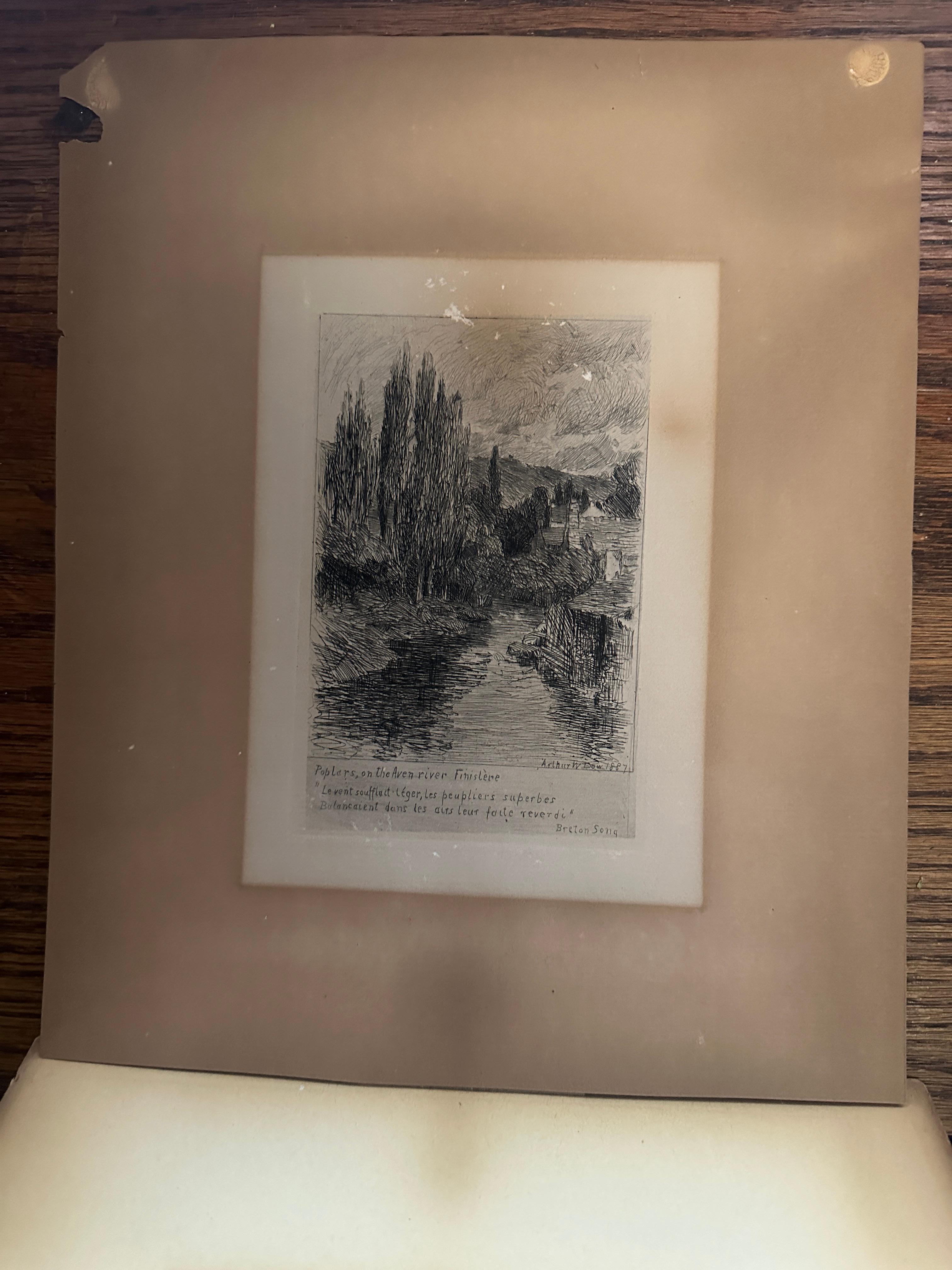 Arthur Wesly Dow Radierung „Poplars on the Even River“ 1887 (Stickley-Ära) - W8097 (Spätes 19. Jahrhundert) im Angebot