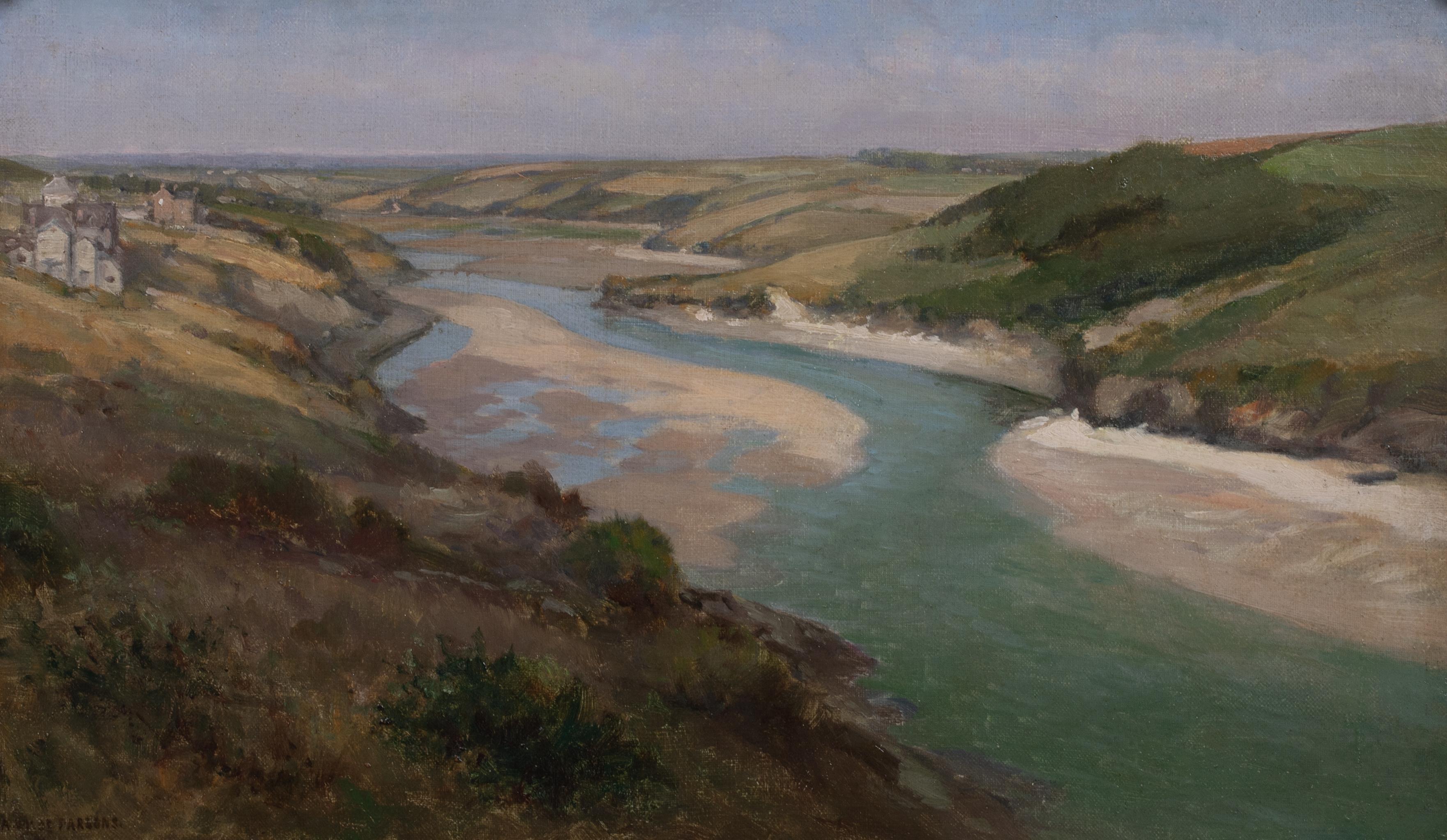 The Gannel Estuary Crantock, circa 1900

by Arthur Wilde PARSONS (1854-1931) 

Circa 1900 view of The Gannel Estuary Crantock, cornwall, oil on canvas by Arthur Wilde PARSONS. Excellent quality and condition example of the artists work are rare