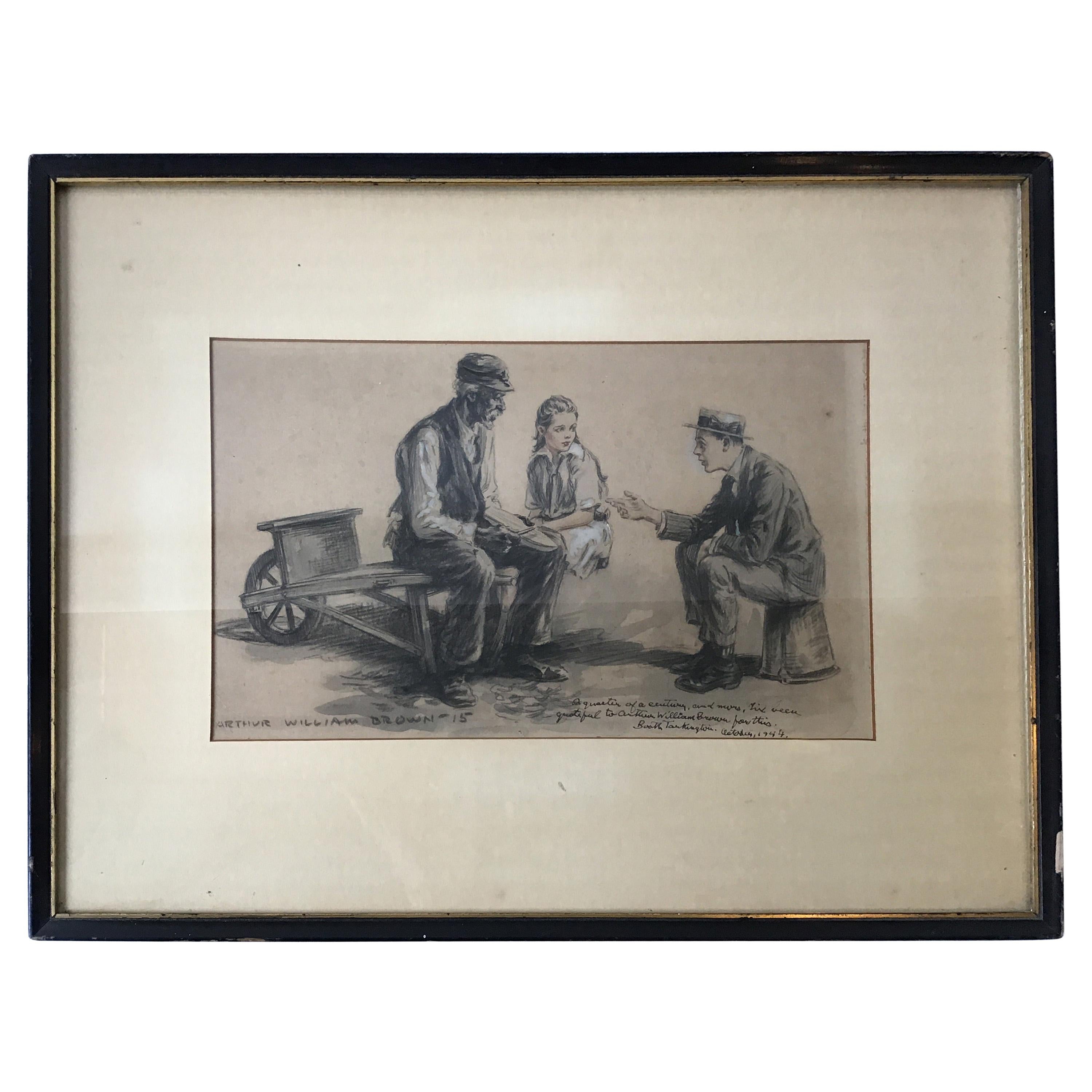 Arthur William Brown Drawing, with an Inscription by Booth Tarkington, 1915 For Sale