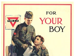 Affiche originale "For Your Boy, YMCA, vintage WW1 1918