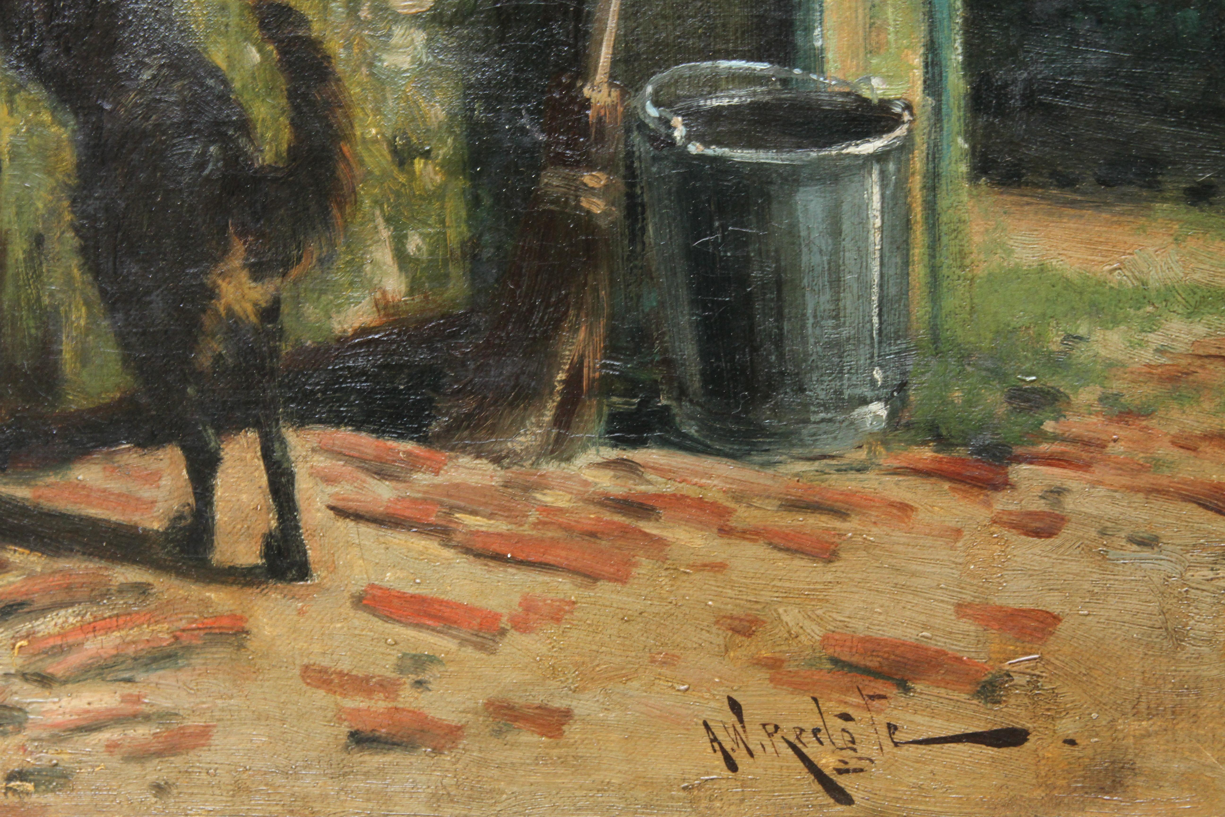 Cheval de ferme à l'auge devant une taverne - peinture à l'huile d'art animalier de l'époque victorienne britannique en vente 4