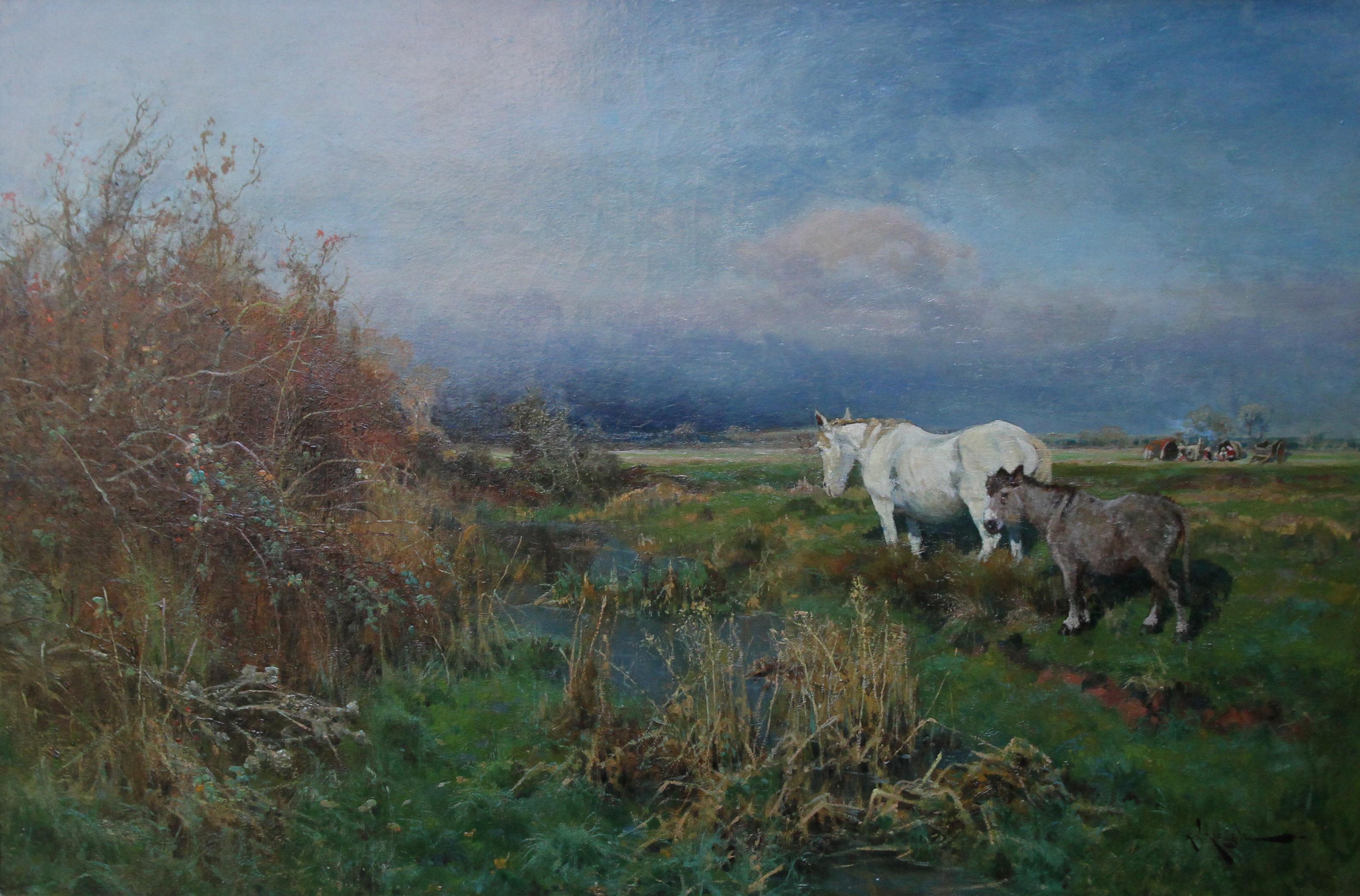 Nottingham Landscape with horse - British 1900 animal oil painting equine art - Painting by Arthur William Redgate