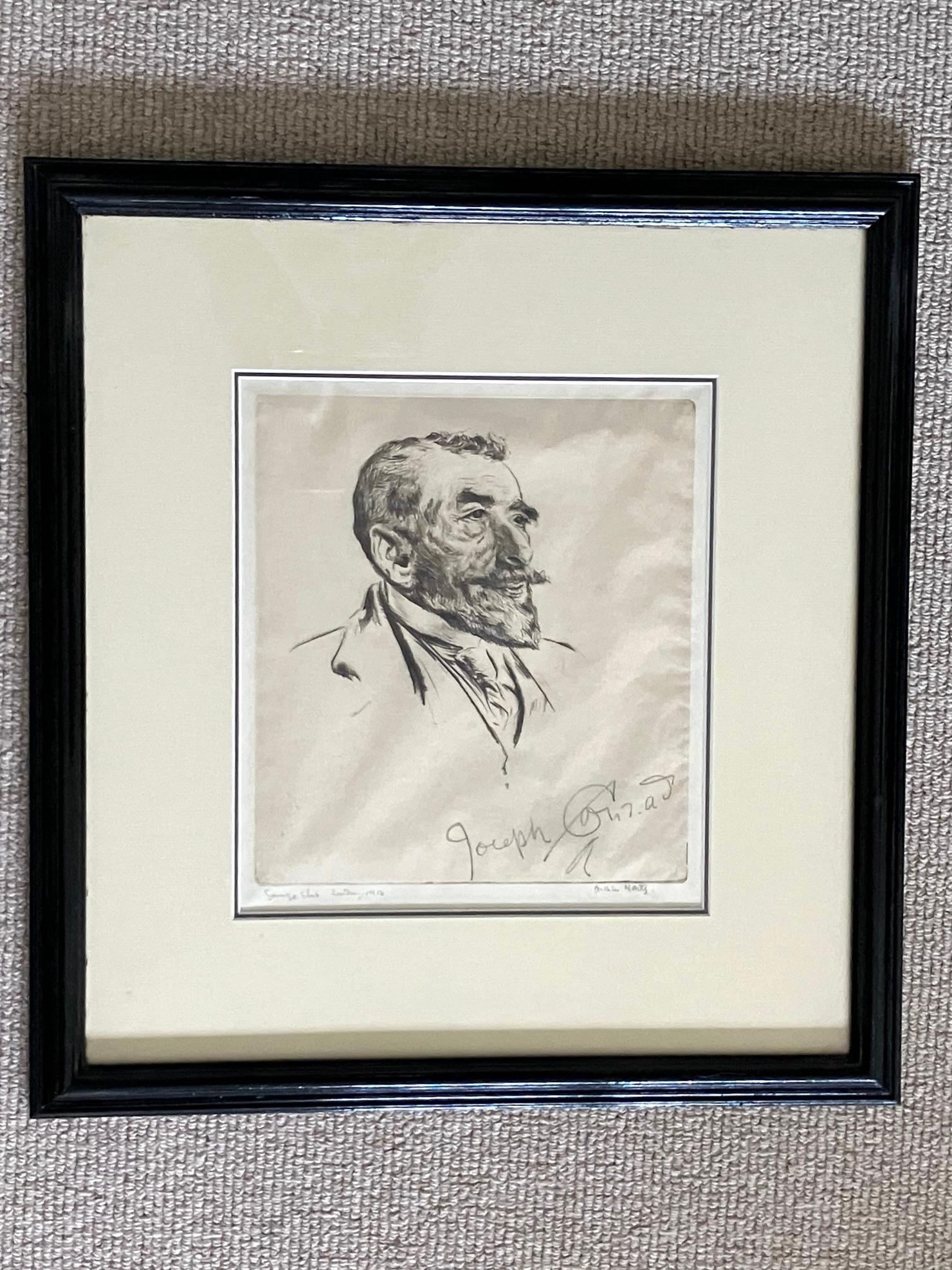 A well-executed portrait etching of famous Polish-British author Joseph Conrad by Arthur William North ( English Late 19th century). The etching is pencil signed lower right 