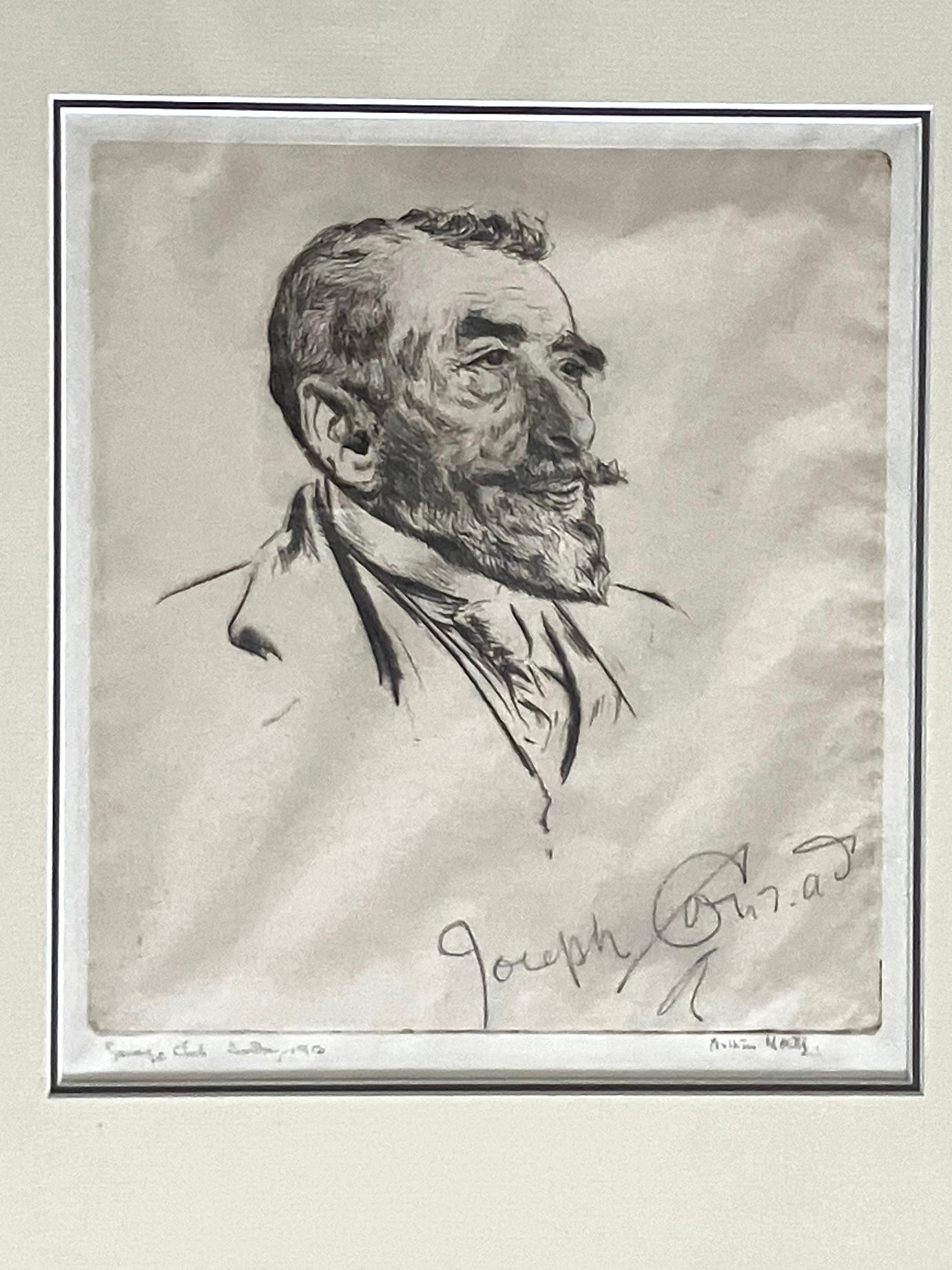 American Arthur Wm. North (English) Etching of Joseph Conrad Dated 1912 Signed by Conrad For Sale