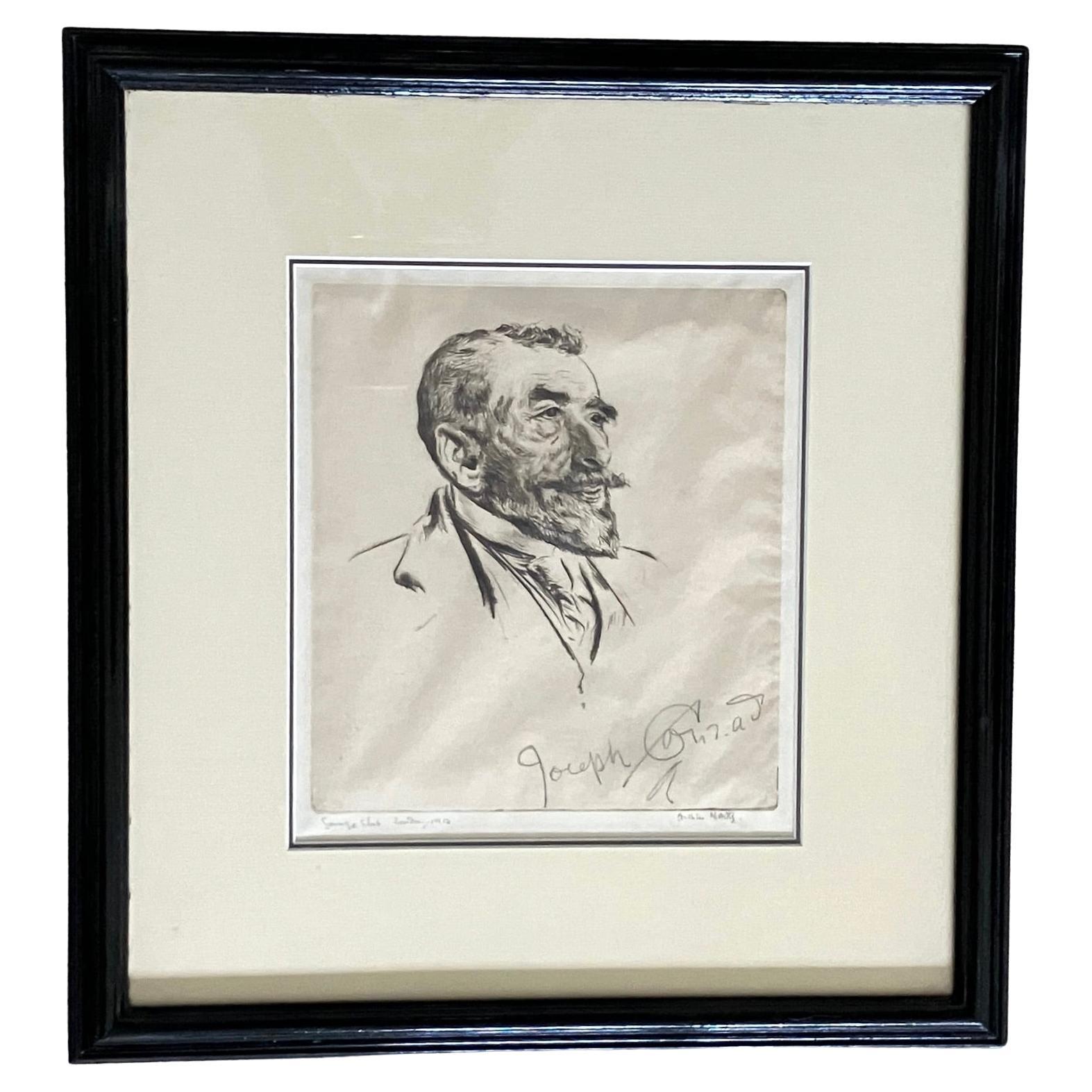 Arthur Wm. North (English) Etching of Joseph Conrad Dated 1912 Signed by Conrad For Sale