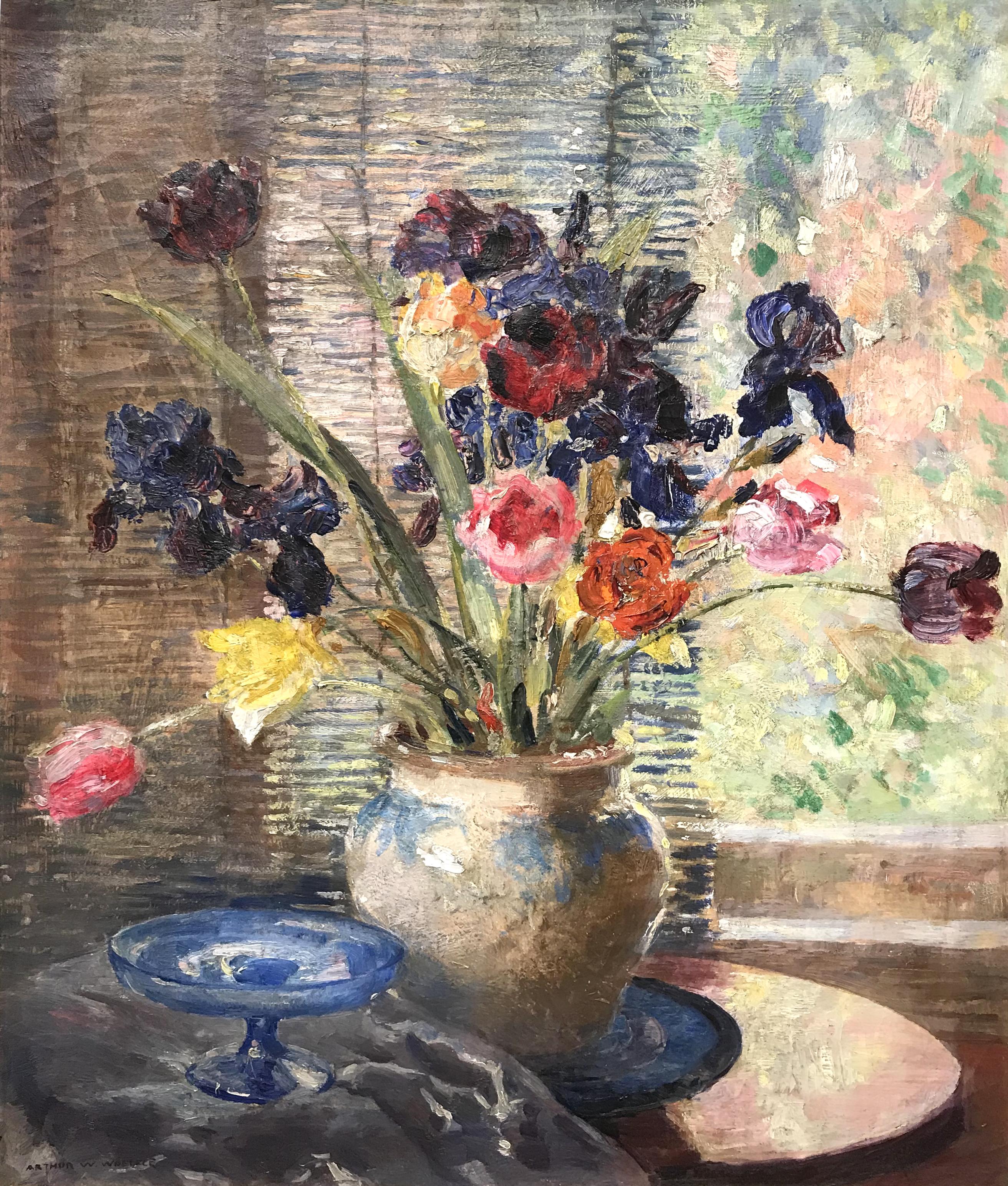 Stillleben mit Blumen – Painting von Arthur Woelfle