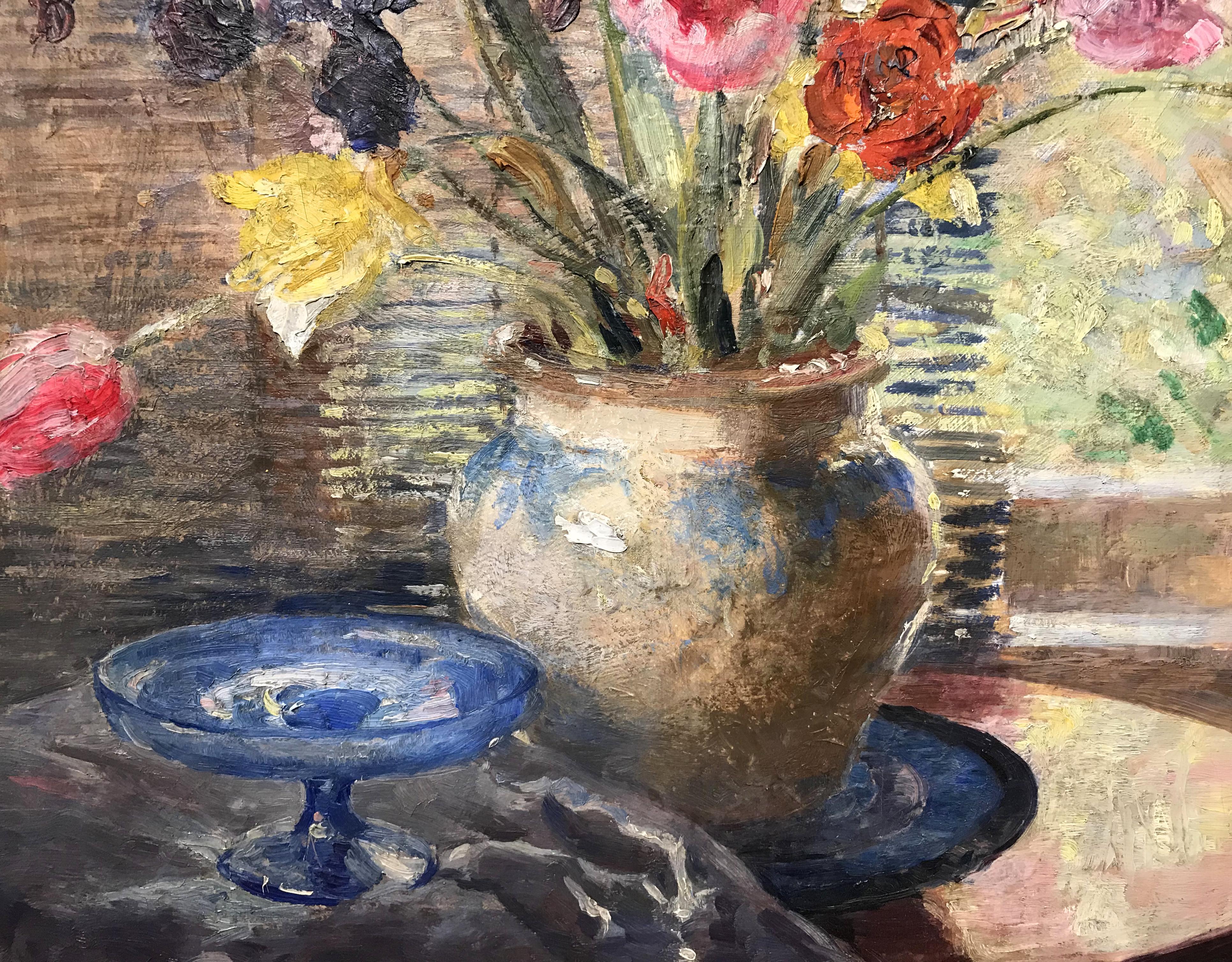 Stillleben mit Blumen (Braun), Still-Life Painting, von Arthur Woelfle