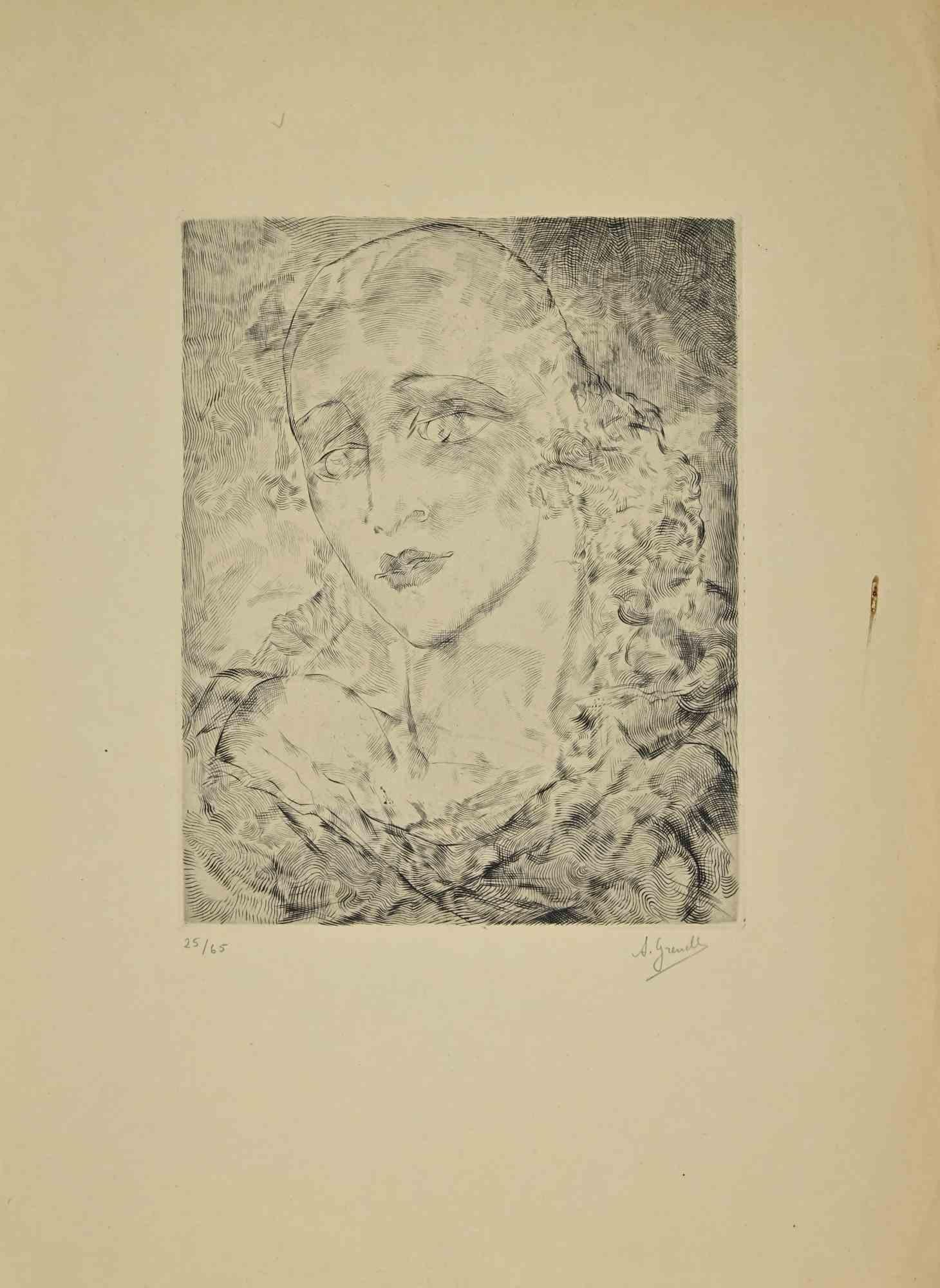 Ninetta is an artwork realized by Arthur Greuell (1891-1966) in 1950.

Etching on paper. Hand-signed on the lower right margin. Limited edition n. 25/65 ex.

Good condition on a yellowed paper.

Arthur Greuell was a Belgian artist. He was a painter,