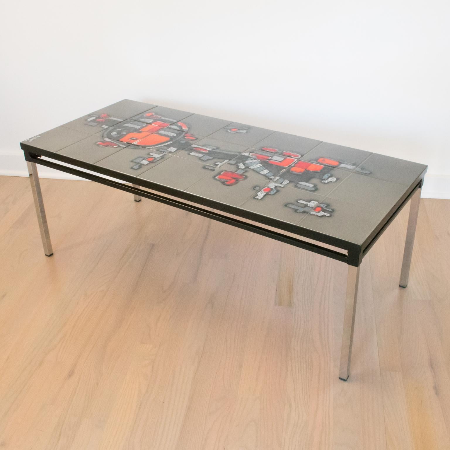 Arti Chrome and Ceramic Tile Side Coffee Table by Belarti 1960s 7