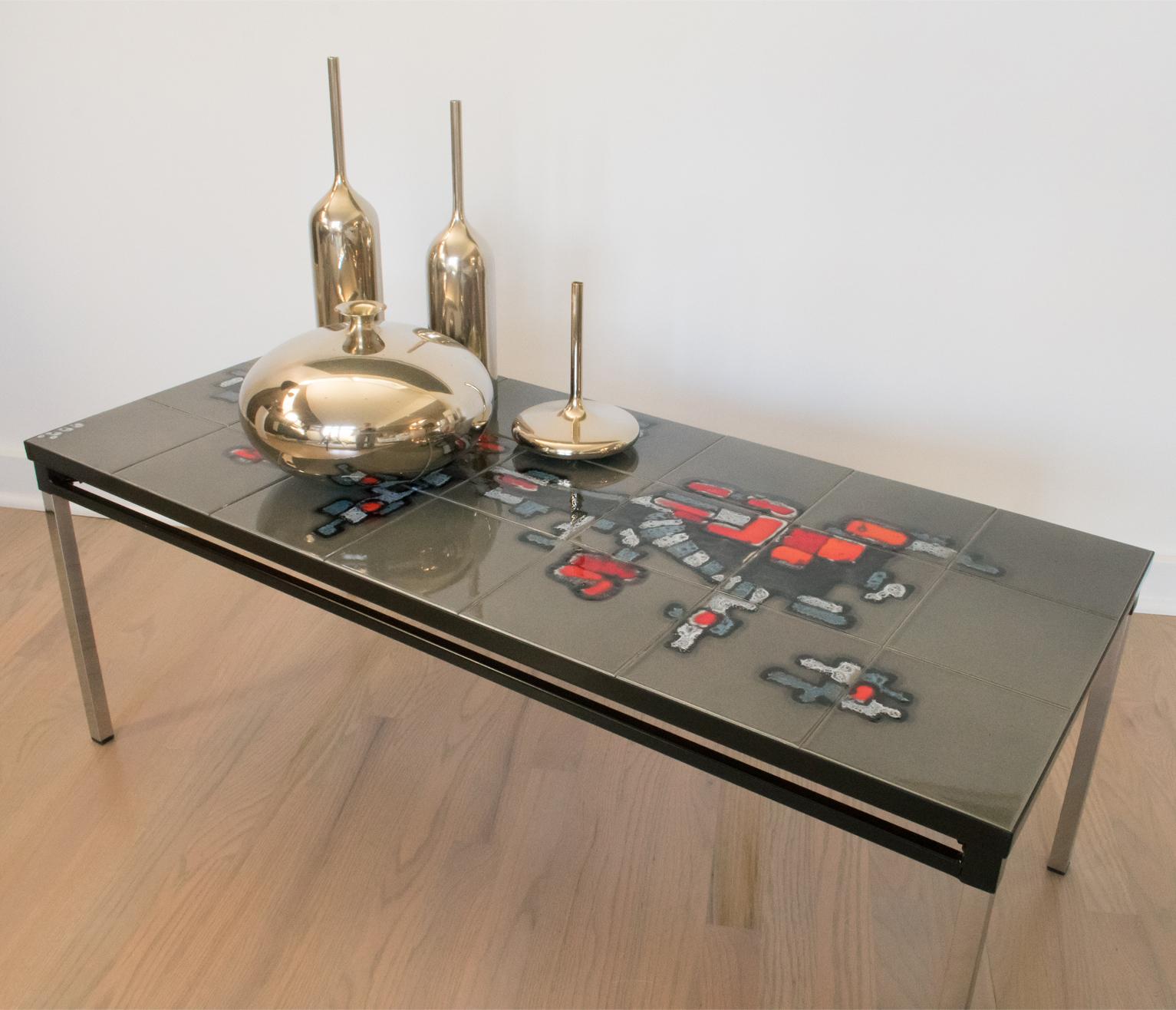 Arti Chrome and Ceramic Tile Side Coffee Table by Belarti 1960s In Good Condition In Atlanta, GA