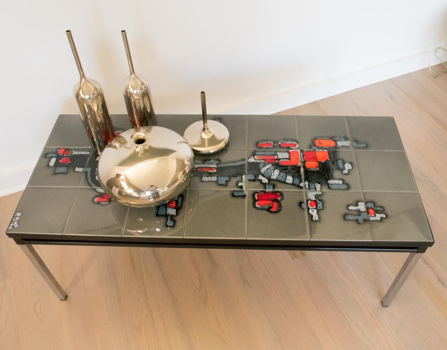 Mid-20th Century Arti Chrome and Ceramic Tile Side Coffee Table by Belarti 1960s