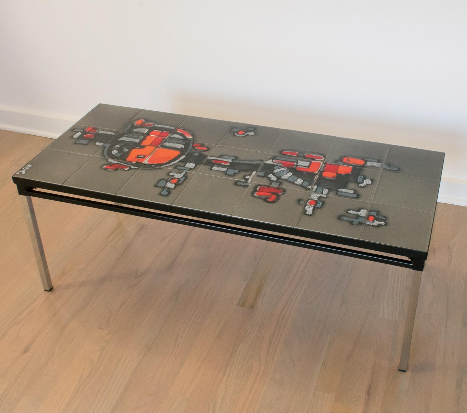 Arti Chrome and Ceramic Tile Side Coffee Table by Belarti 1960s 1