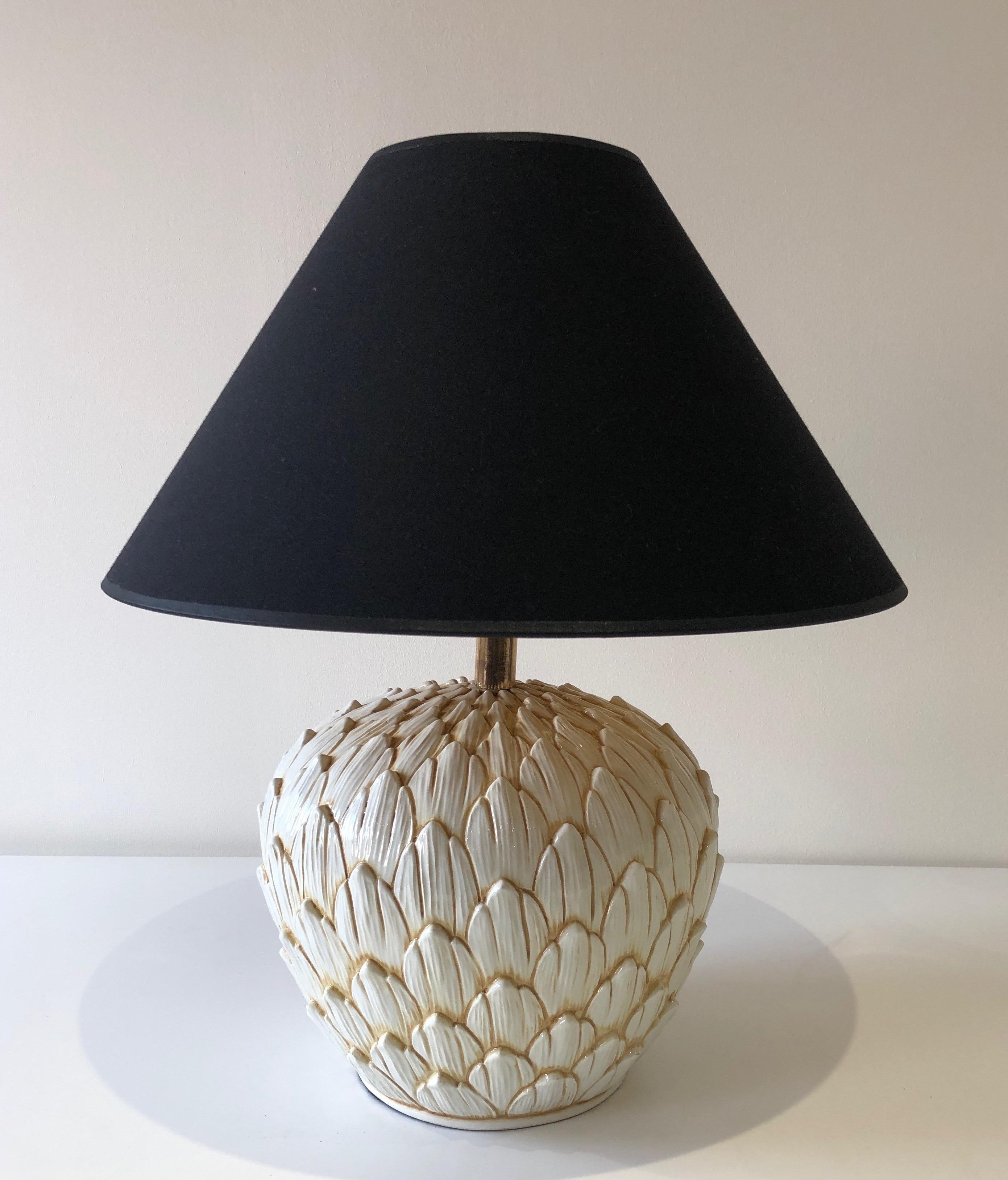 Mid-Century Modern Artichoke Ceramic Table Lamp, French, Circa 1970 For Sale