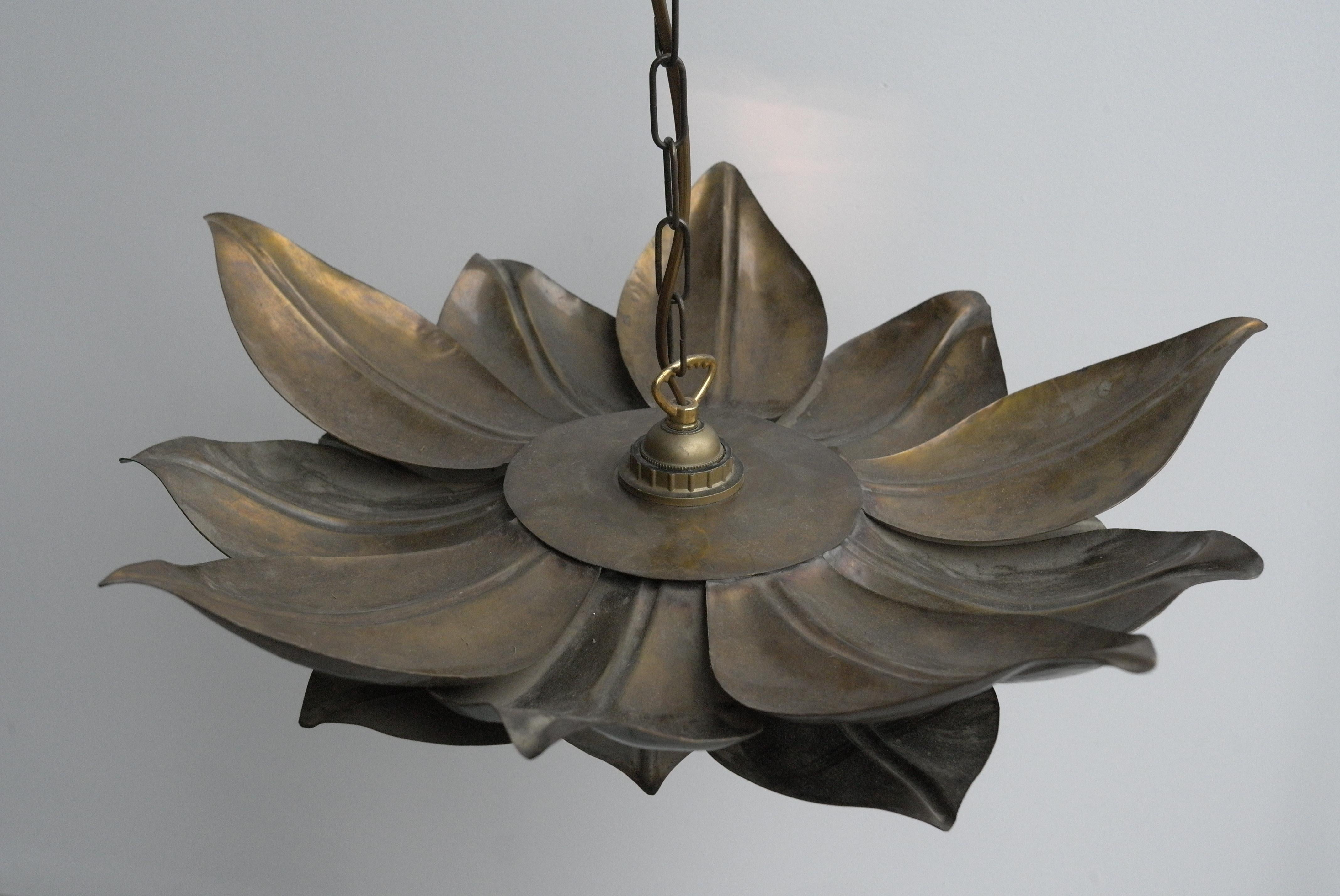 Artichoke Mid-Century Modern Copper Chandelier Lamp, 1960s 5