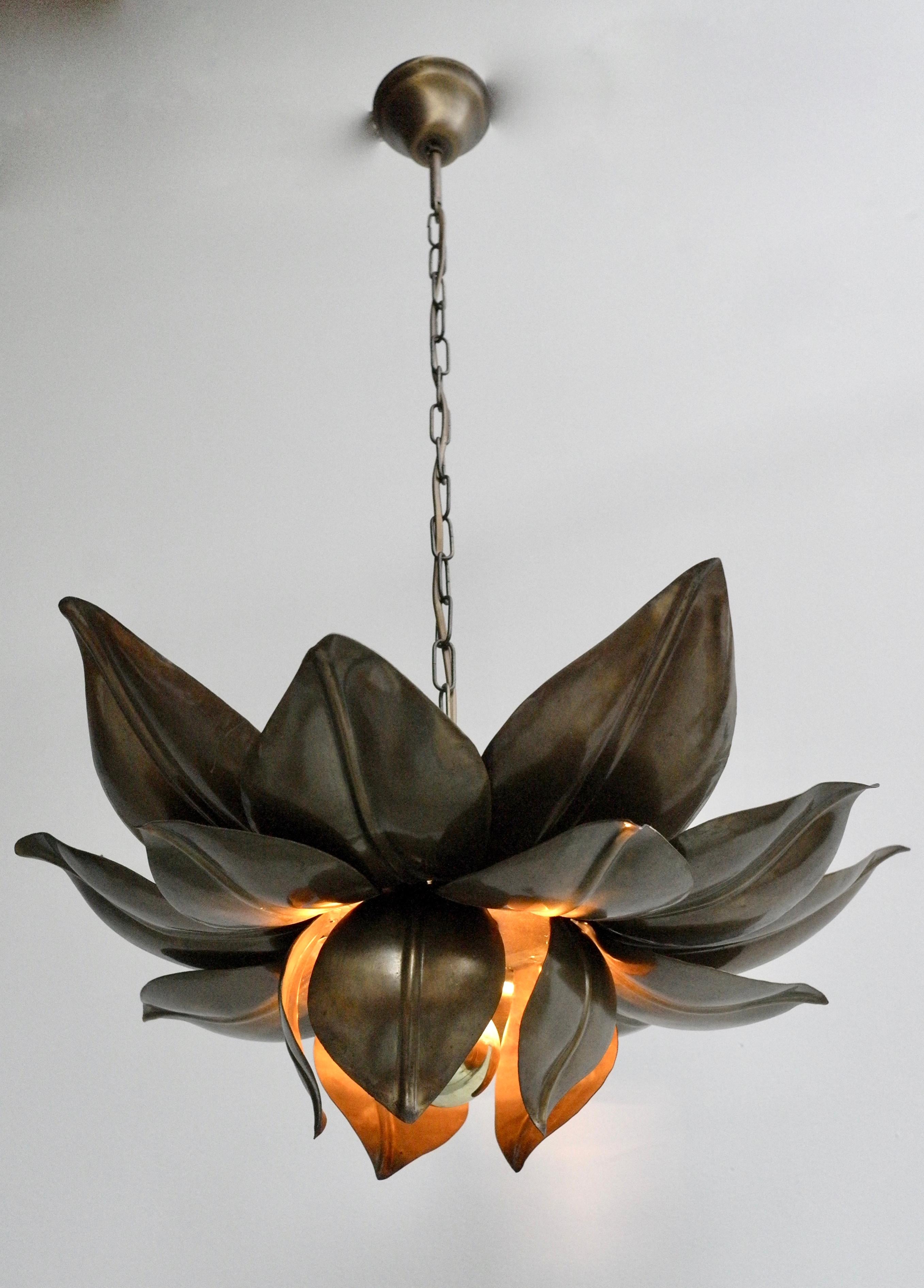 European Artichoke Mid-Century Modern Copper Chandelier Lamp, 1960s