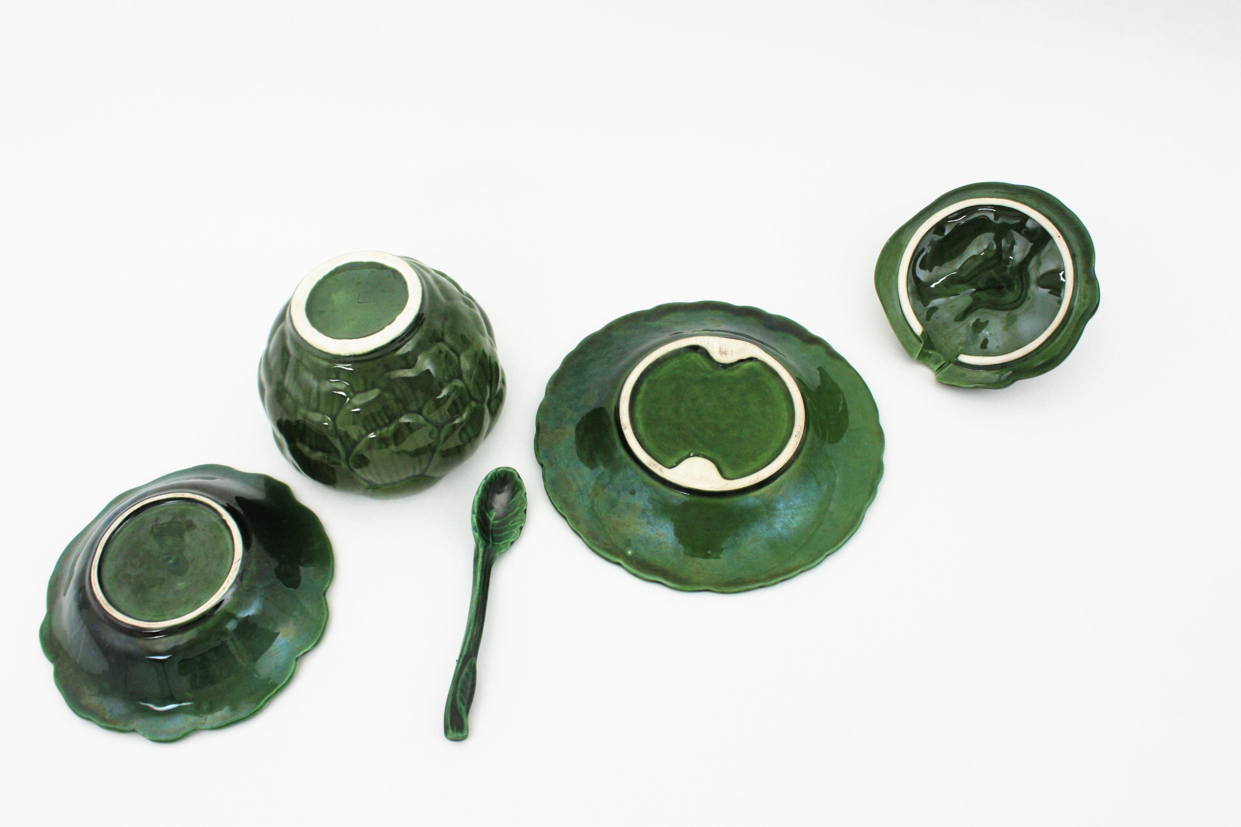 Artichoke Set of Glazed Ceramic Tableware Pieces, 1960s For Sale 6