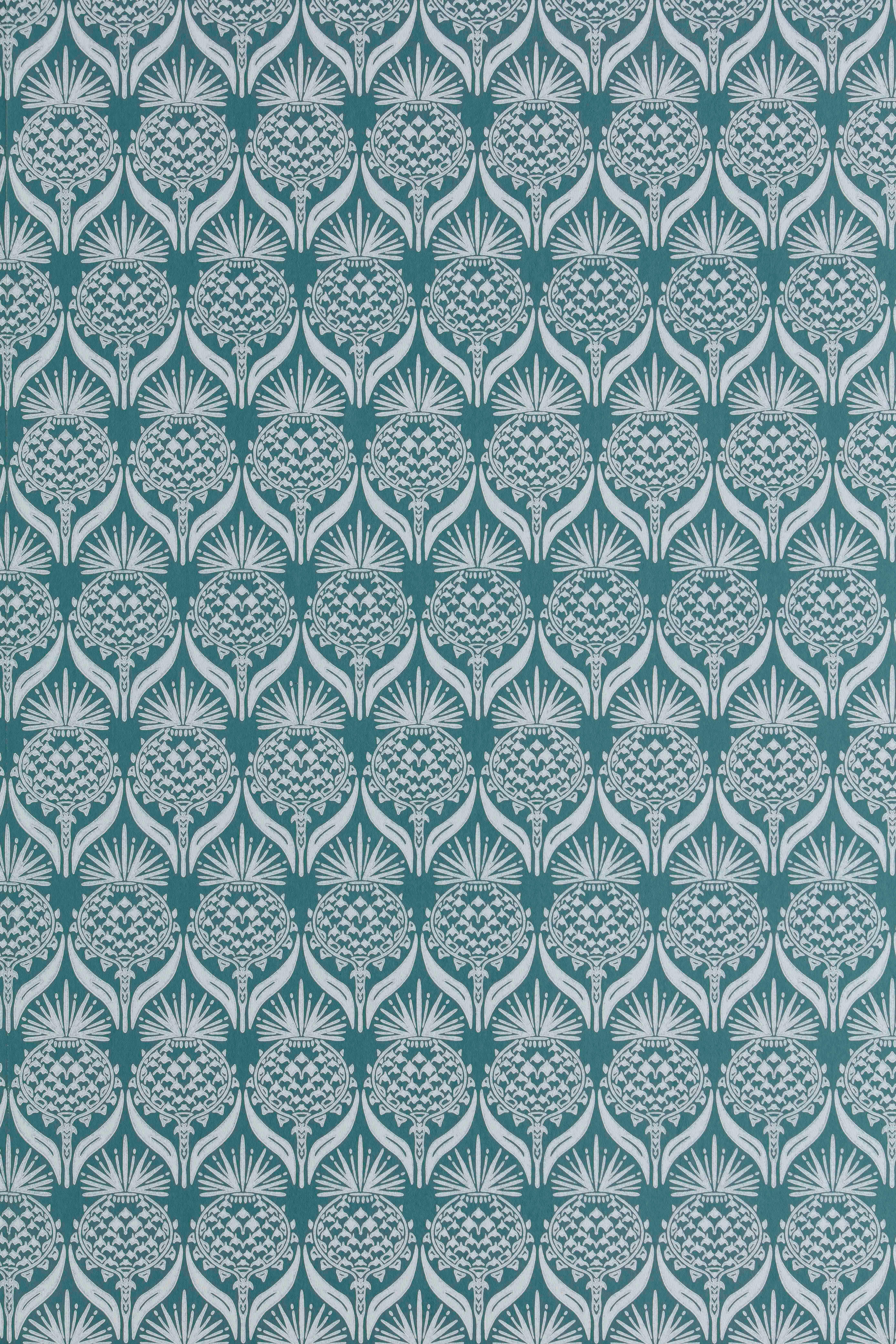 'Artichoke Thistle' Contemporary, Traditional Wallpaper in Teal In New Condition For Sale In Pewsey, Wiltshire