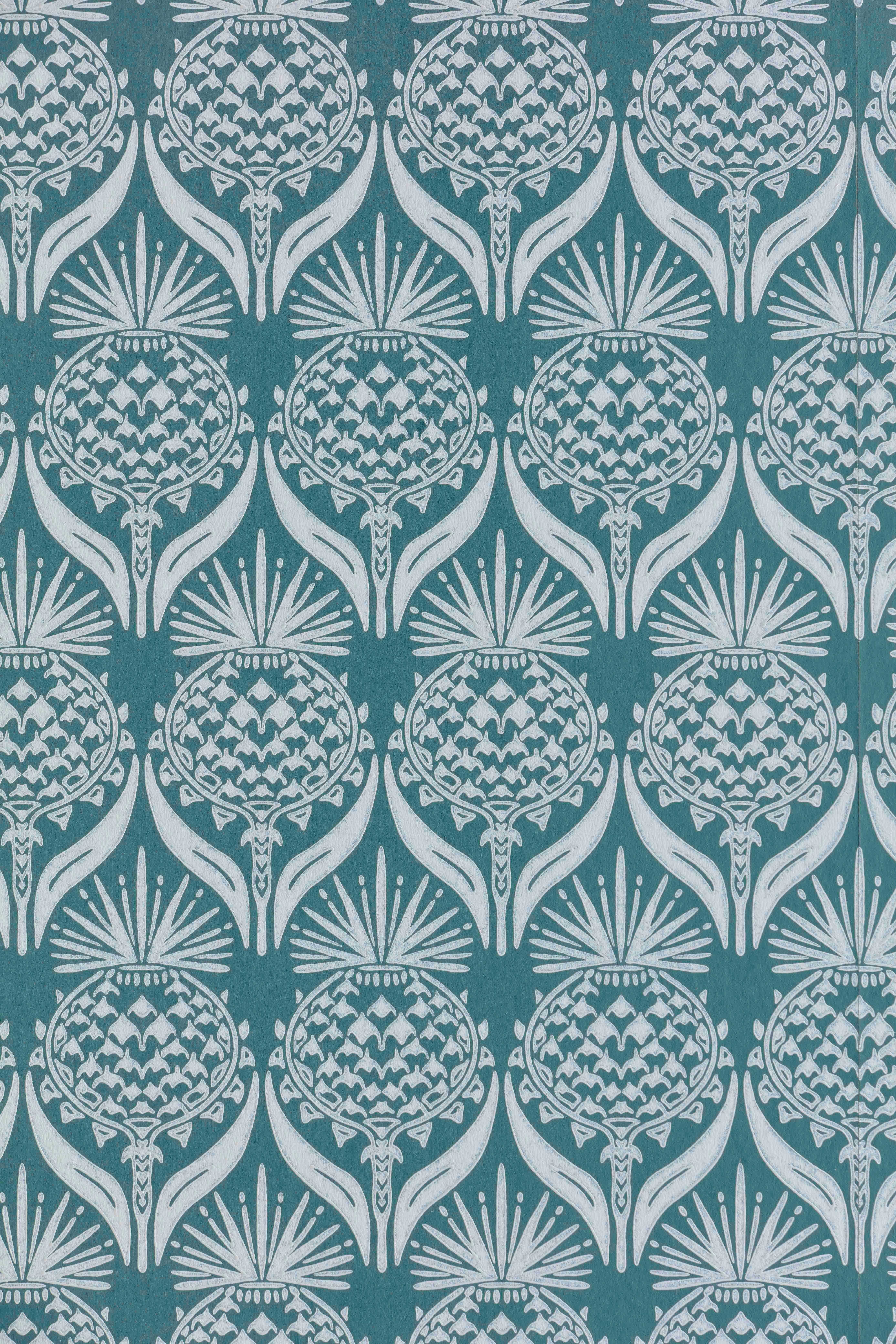 Paper 'Artichoke Thistle' Contemporary, Traditional Wallpaper in Teal For Sale