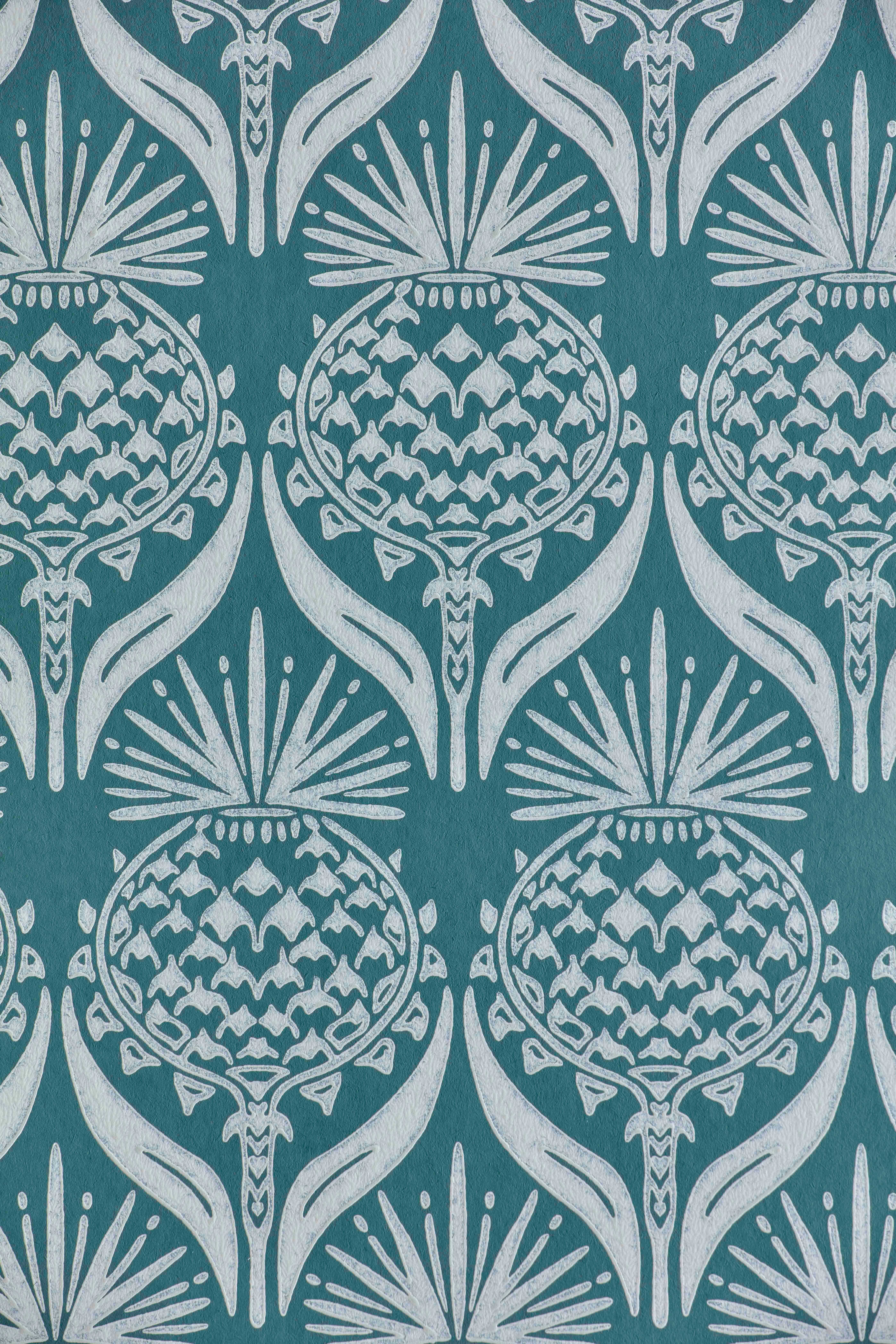 'Artichoke Thistle' Contemporary, Traditional Wallpaper in Teal For Sale 1