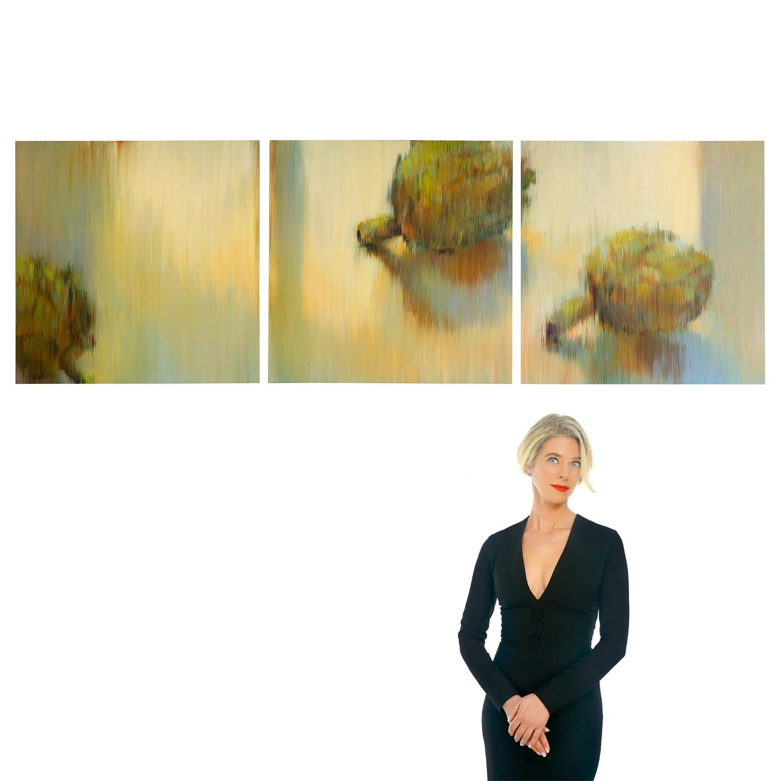 Circa 2008, Acrylic on wood panel by Jill Hackney (b1968), Baton Rouge, LA. Titled Artichokes and part of her Still Life Paintings collection, this triptych or grouping of 3 paintings, forms one work of art. From the artist ...seeing everything as a