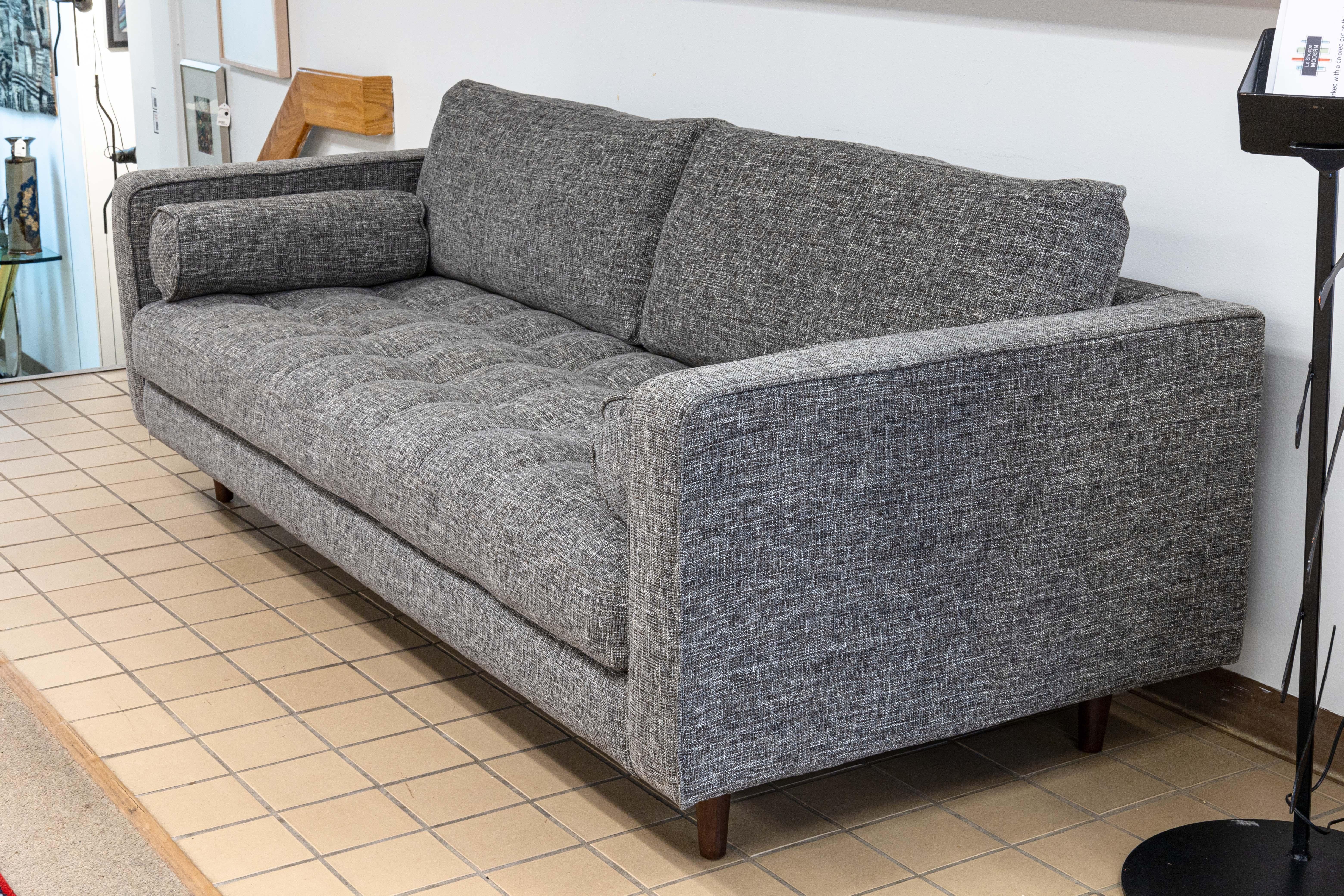 20th Century Article Furniture Sven Contemporary Modern Tufted Grey Florence Knoll Style Sofa