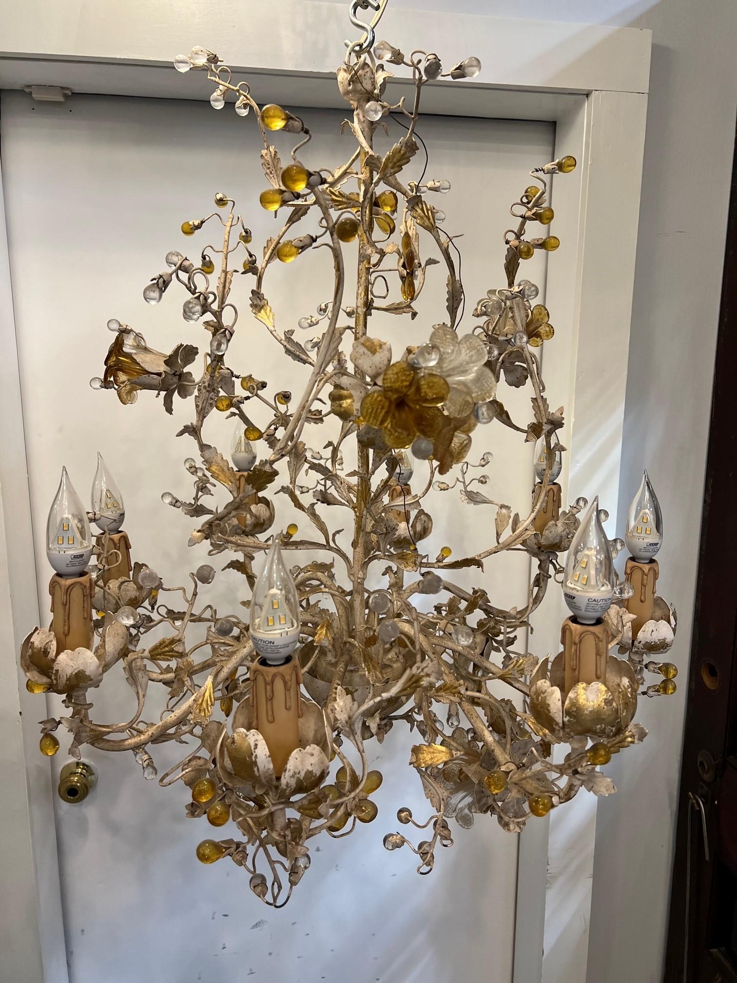  Articolo 8 Light Italian Hand Made Iron Chandelier with Crystal Flowers  For Sale 7