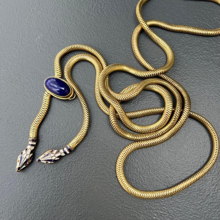 Articulated Art Deco Snake Necklace Belt Rolled Gold Enamel 