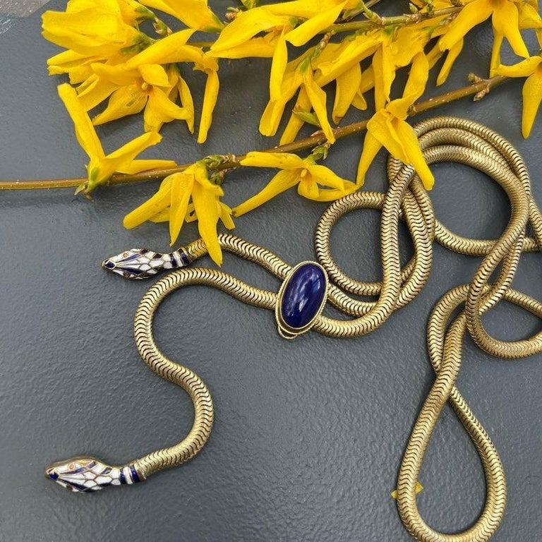 Vintage Art Deco Enamel Geometric Braided Rope Belt and‎ Necklace Set Grey Gold Articulated Art Deco Snake Necklace Belt Rolled Gold Enamel  main image 4