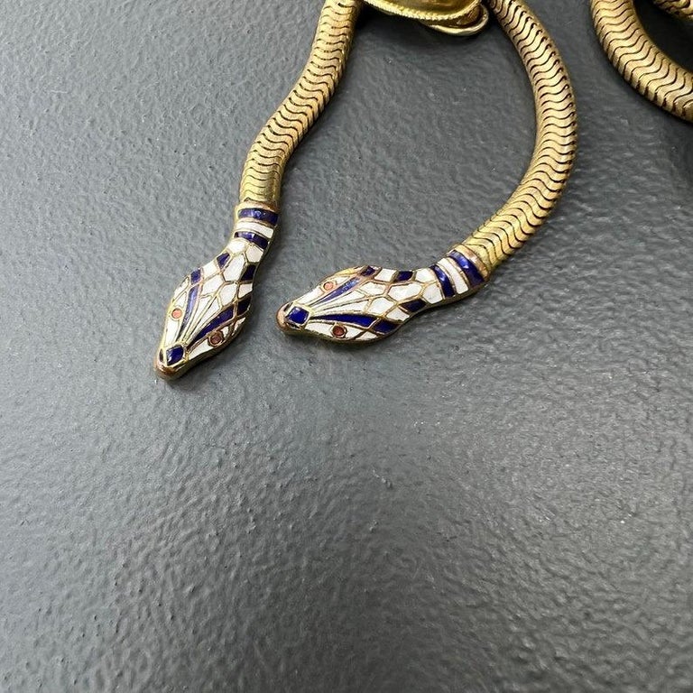 Articulated Art Deco Snake Necklace Belt Rolled Gold Enamel  display picture 3