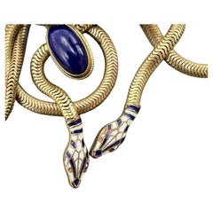 Articulated Art Deco Snake Necklace Belt Rolled Gold  Enamel