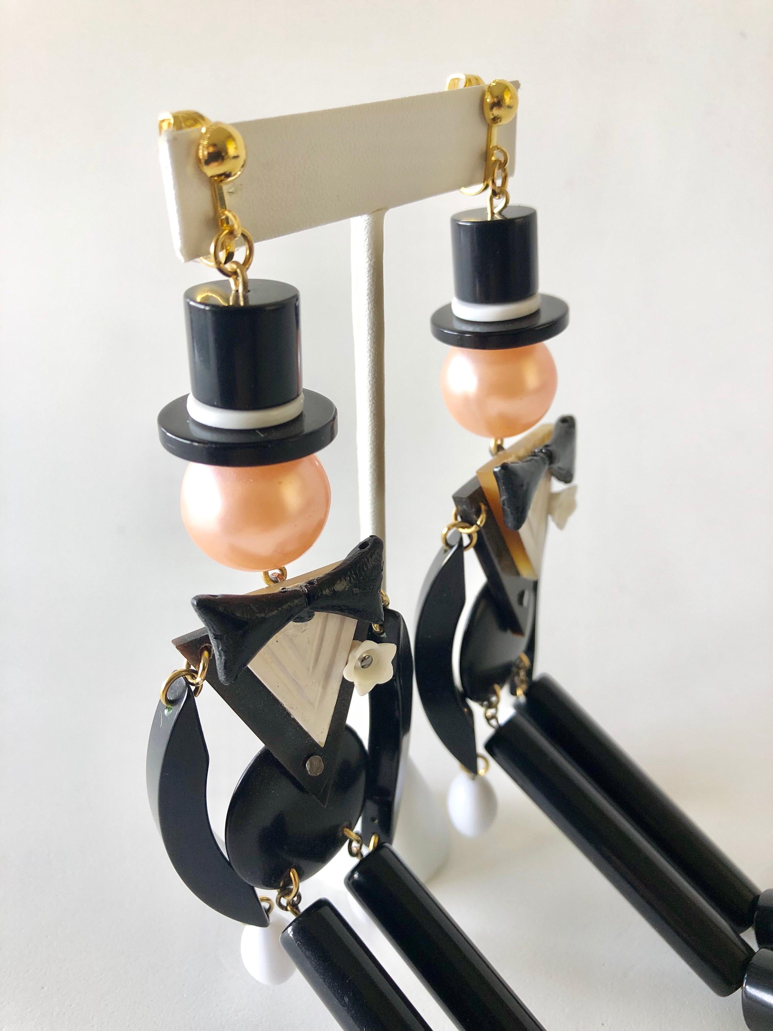 Articulated Artisan Dandy Top Hat Statement Earrings  4