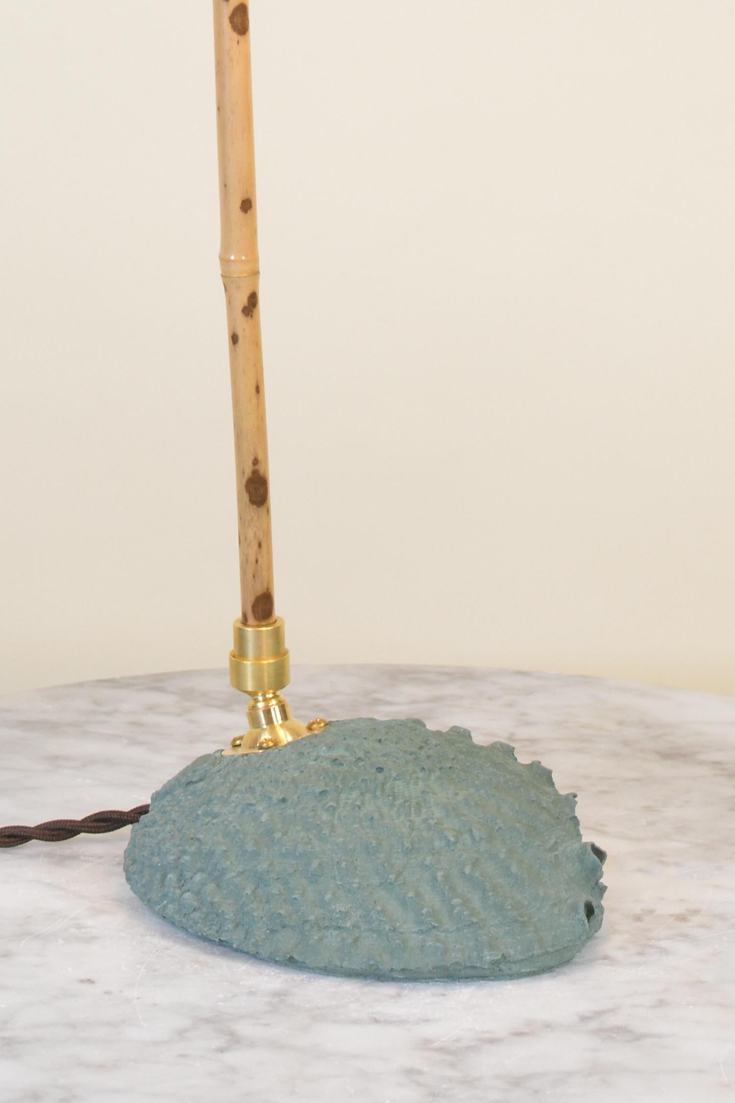 Articulated Bamboo Table Lamp with Plaster Abalone Base and Abalone Shell Shade For Sale 3