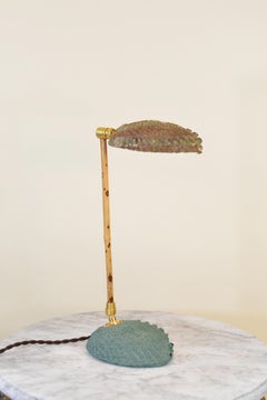 Articulated Bamboo Table Lamp with Plaster Abalone Base and Abalone Shell Shade