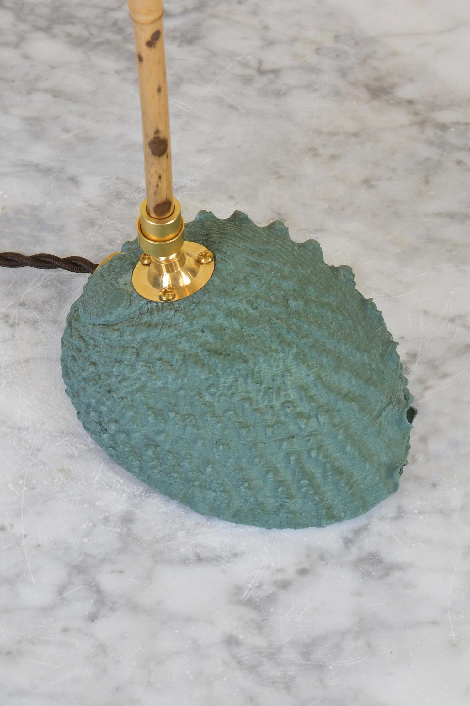 Articulated Bamboo Table Lamp with Plaster Abalone Base and Abalone Shell Shade In New Condition For Sale In Brooklyn, NY