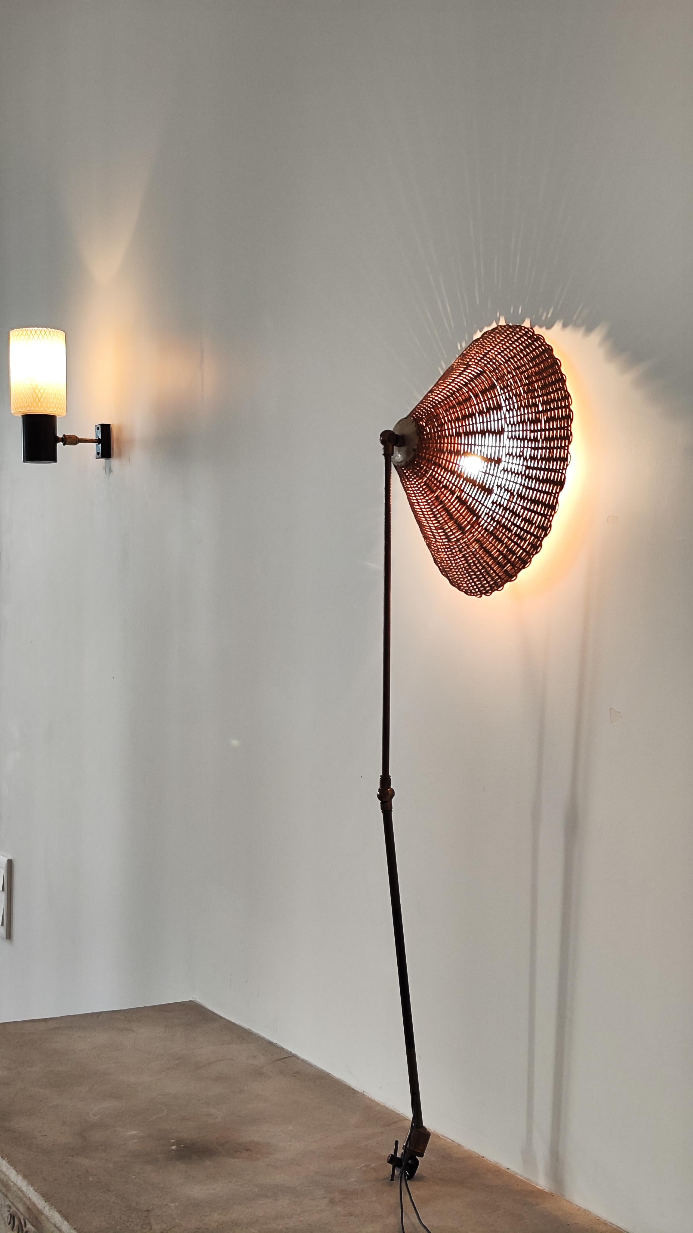 Articulated Brass and Wicker Lamp circa 1950 Attributed to Paavo Tynell 5