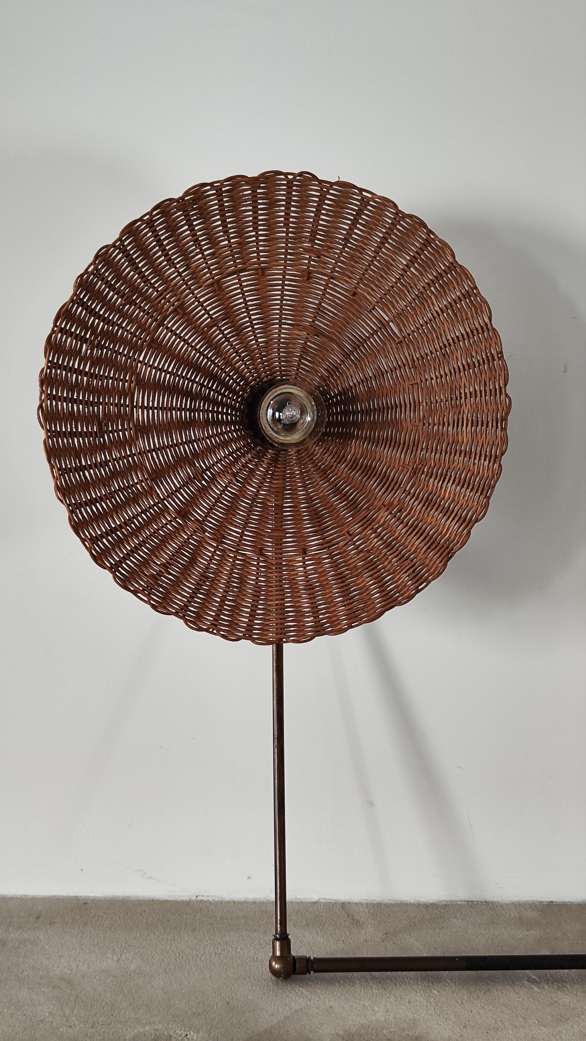 Articulated Brass and Wicker Lamp circa 1950 Attributed to Paavo Tynell 11