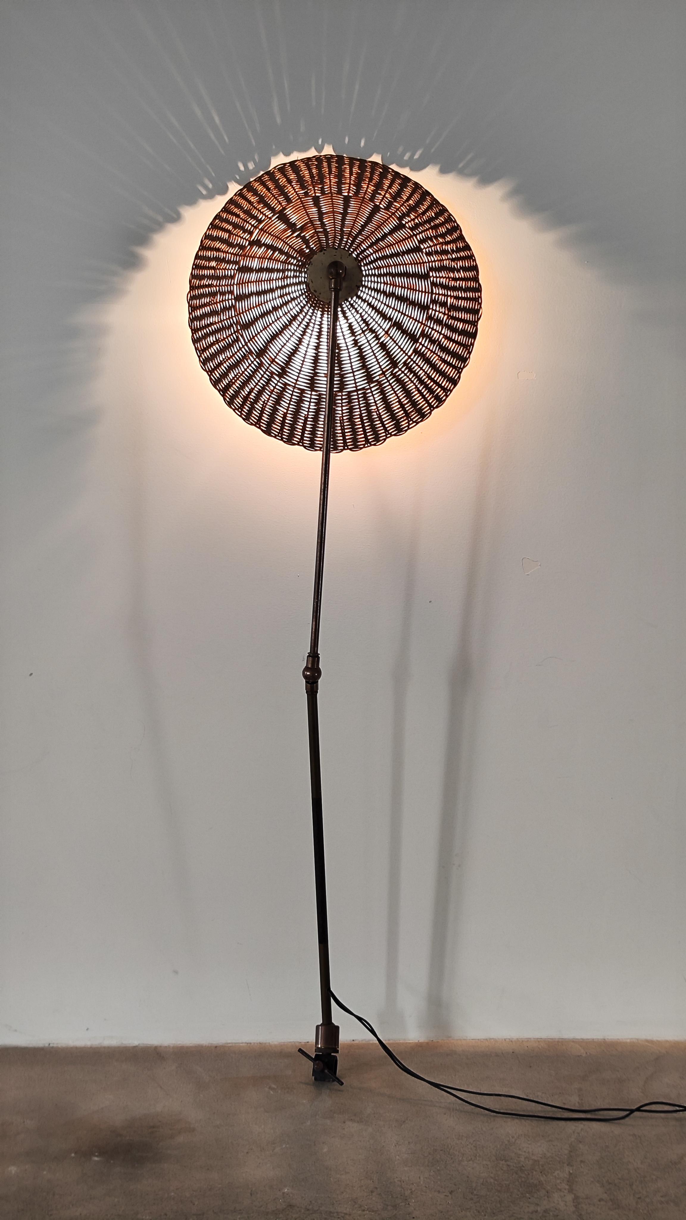 Articulated Brass and Wicker Lamp circa 1950 Attributed to Paavo Tynell 2