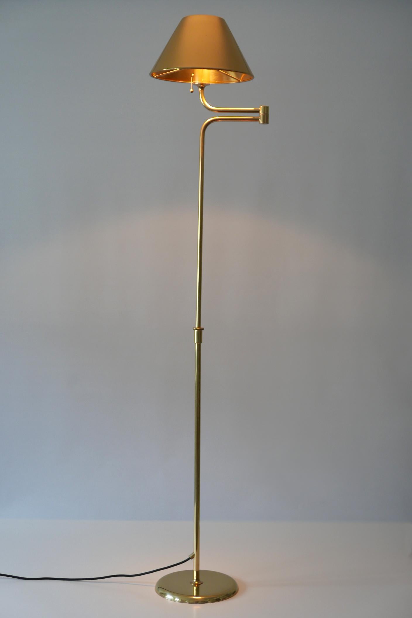 Mid-Century Modern Articulated Brass Floor Lamp or Reading Light by Florian Schulz 1980s Germany