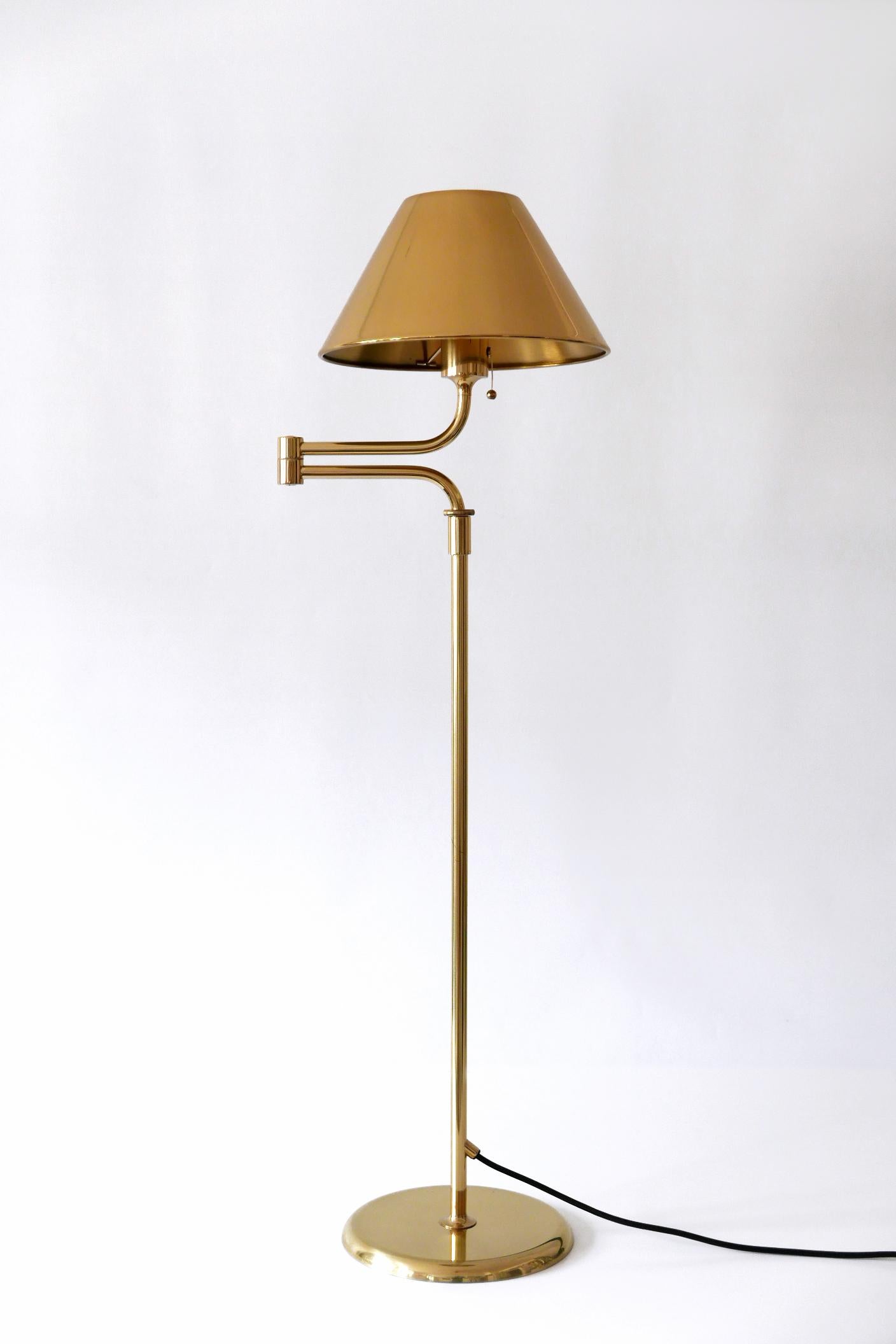 Polished Articulated Brass Floor Lamp or Reading Light by Florian Schulz 1980s Germany