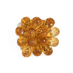 Articulated Briolette Citrine Ring 7 Estate 14k Gold Cocktail Flower Jewelry