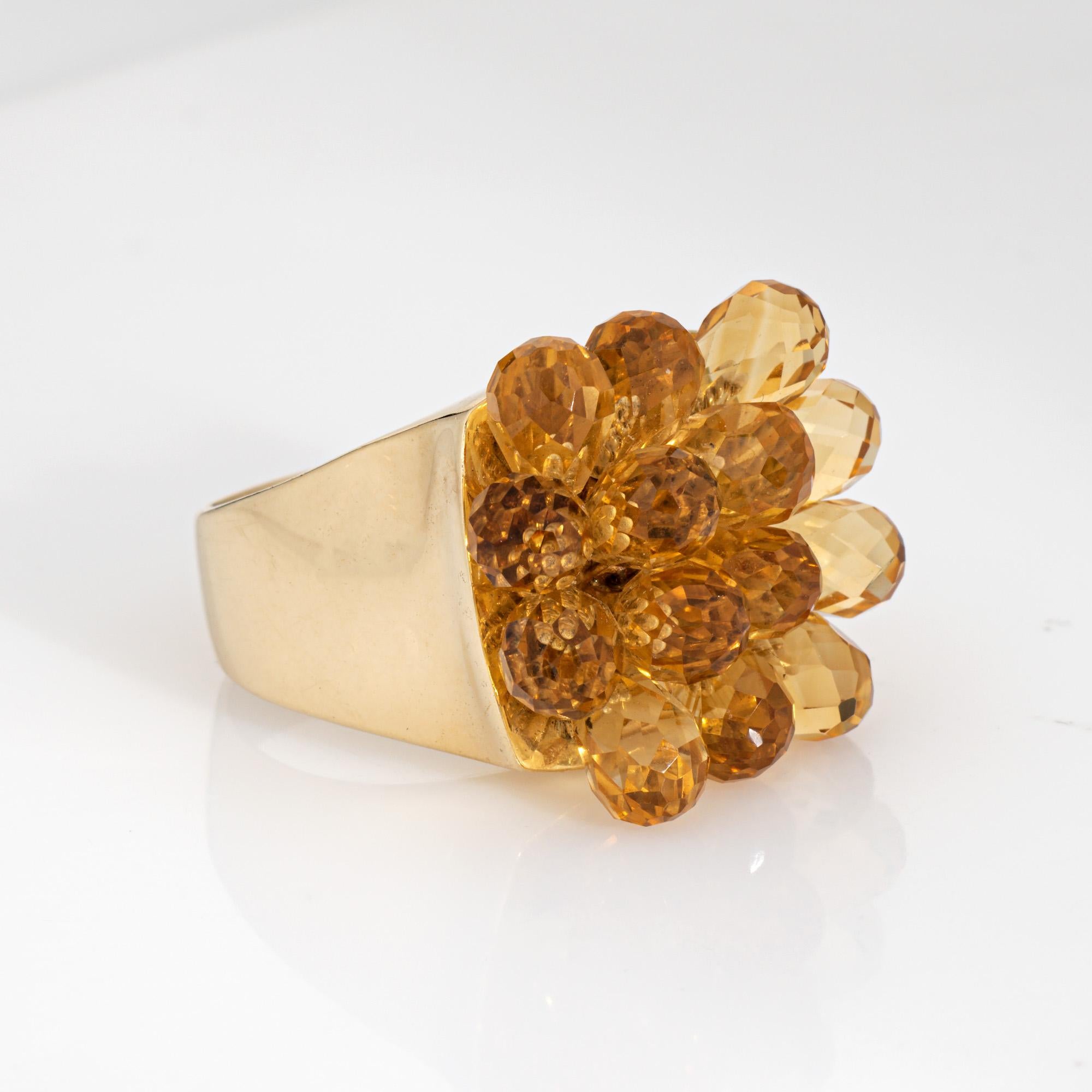 Contemporary Articulated Briolette Citrine Ring 7 Estate 14k Gold Cocktail Flower Jewelry For Sale