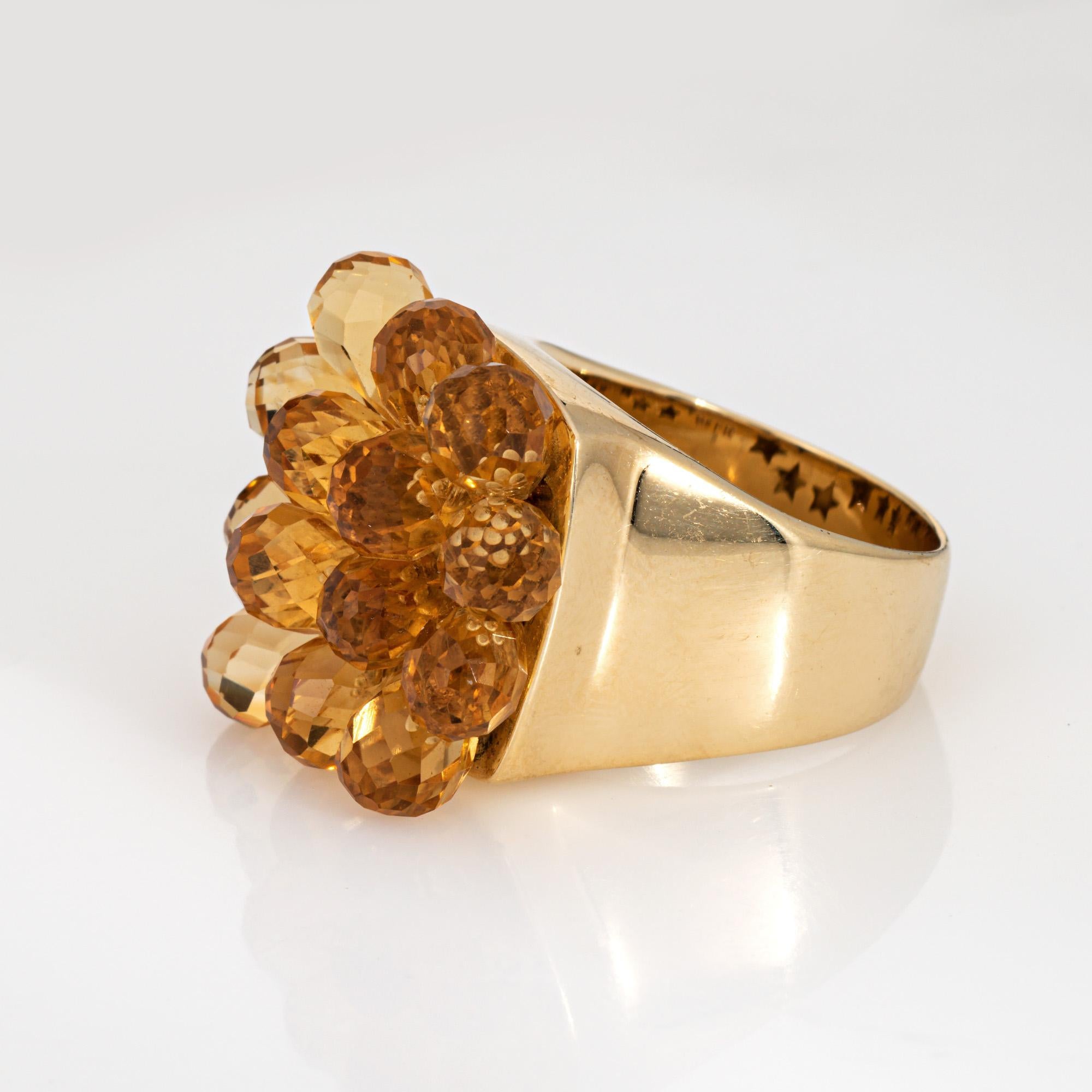 Briolette Cut Articulated Briolette Citrine Ring 7 Estate 14k Gold Cocktail Flower Jewelry For Sale