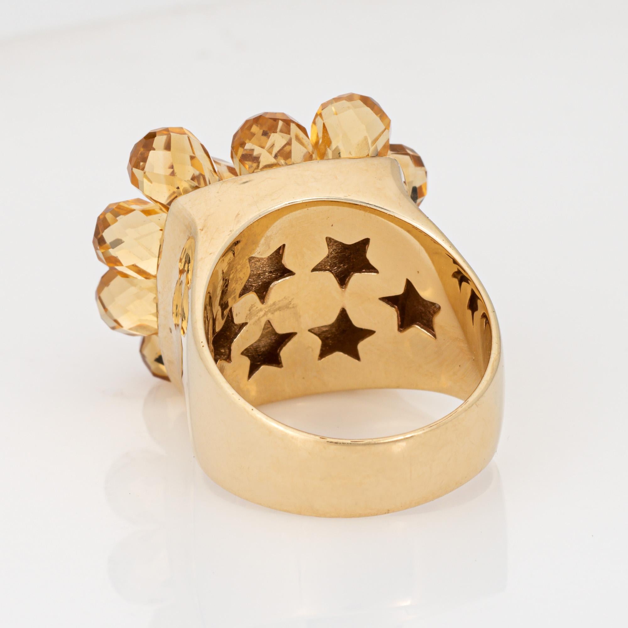 Articulated Briolette Citrine Ring 7 Estate 14k Gold Cocktail Flower Jewelry In Good Condition For Sale In Torrance, CA
