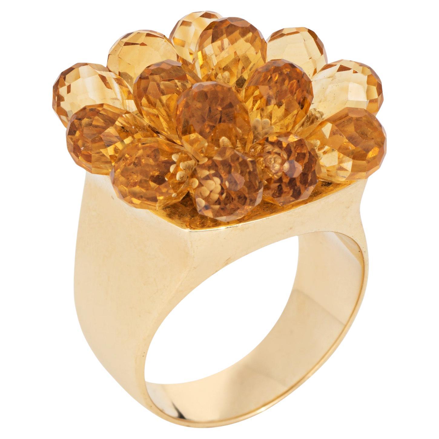 Articulated Briolette Citrine Ring 7 Estate 14k Gold Cocktail Flower Jewelry