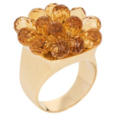 Articulated Briolette Citrine Ring 7 Estate 14k Gold Cocktail Flower Jewelry