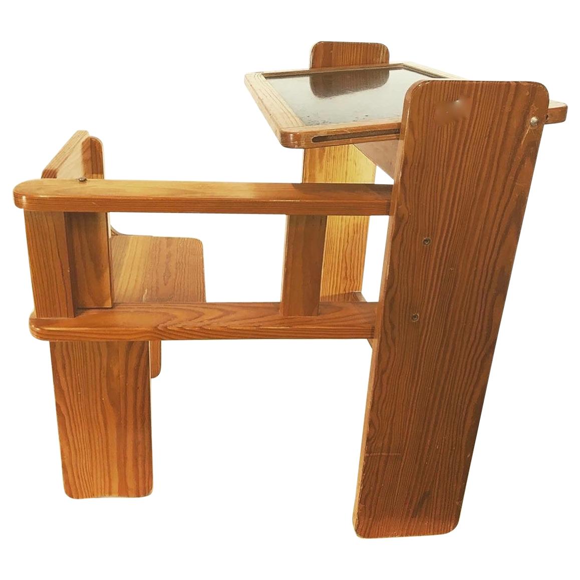 Articulated Children's Desk with its Integrated Pine Seat, 1970 For Sale