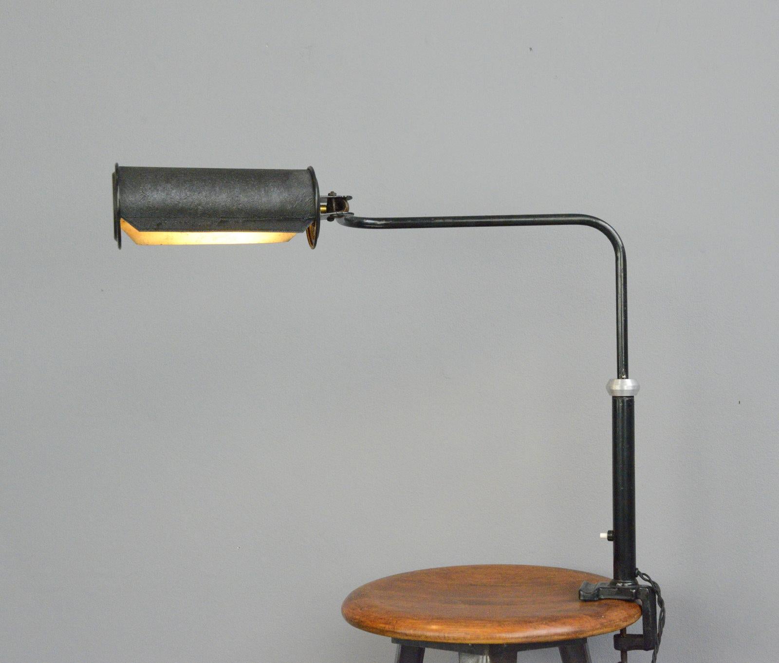 Mid-20th Century Articulated Clamp on Library Lamp, circa 1930s