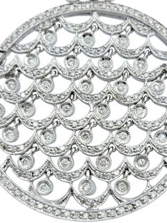 Articulated Diamond Circle Pendant with Scalloped Motif in 18 Karat White Gold