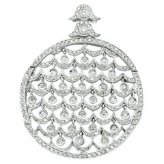 Articulated Diamond Circle Pendant with Scalloped Motif in 18 Karat White Gold