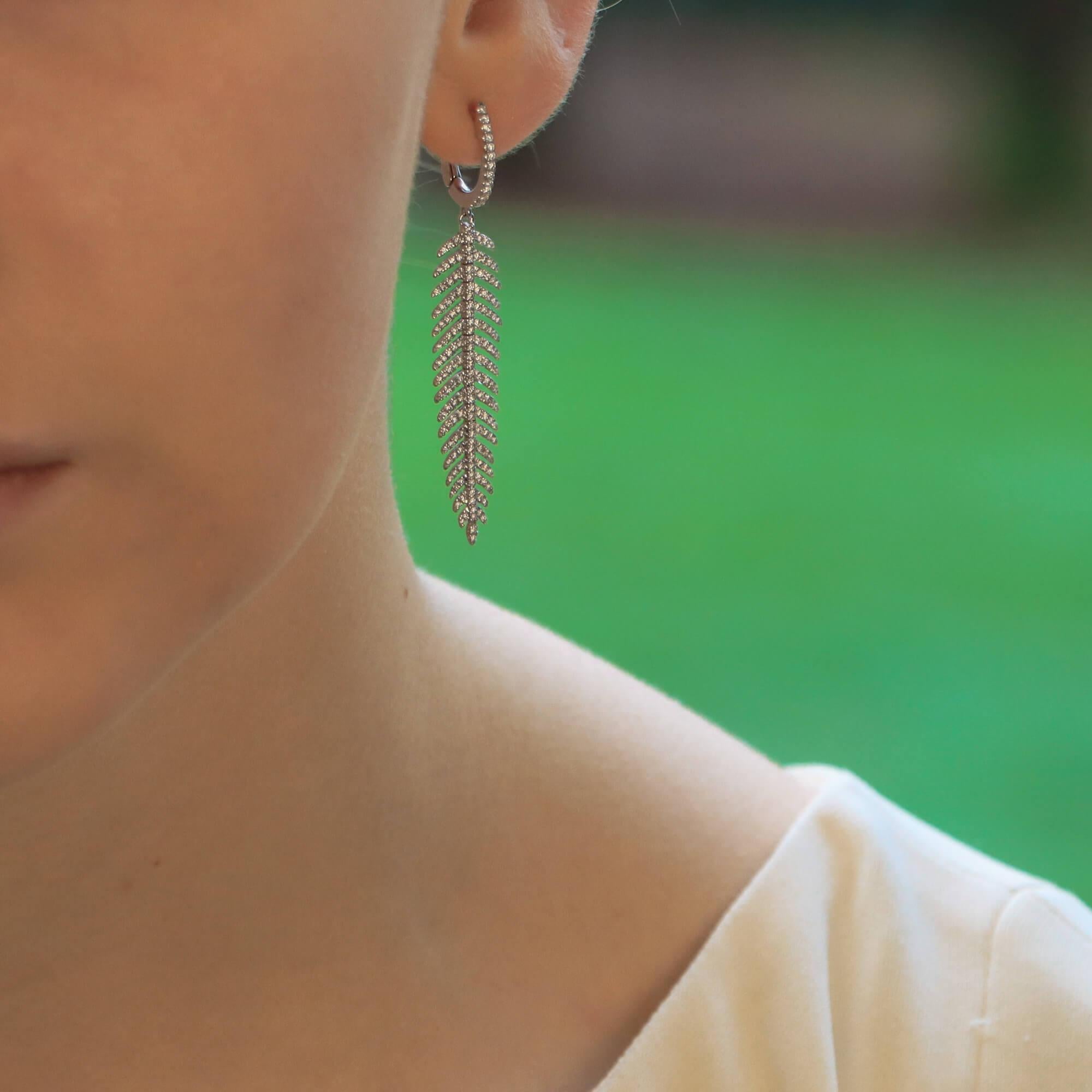 diamond feather earrings